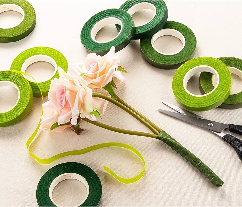 Premium Floral Tape 1.2cm x 25 Yards – Dark Green Florist Stem Wrap Tape for Flower Bouquets, Artificial Flowers, Floral Arrangements & DIY Crafts