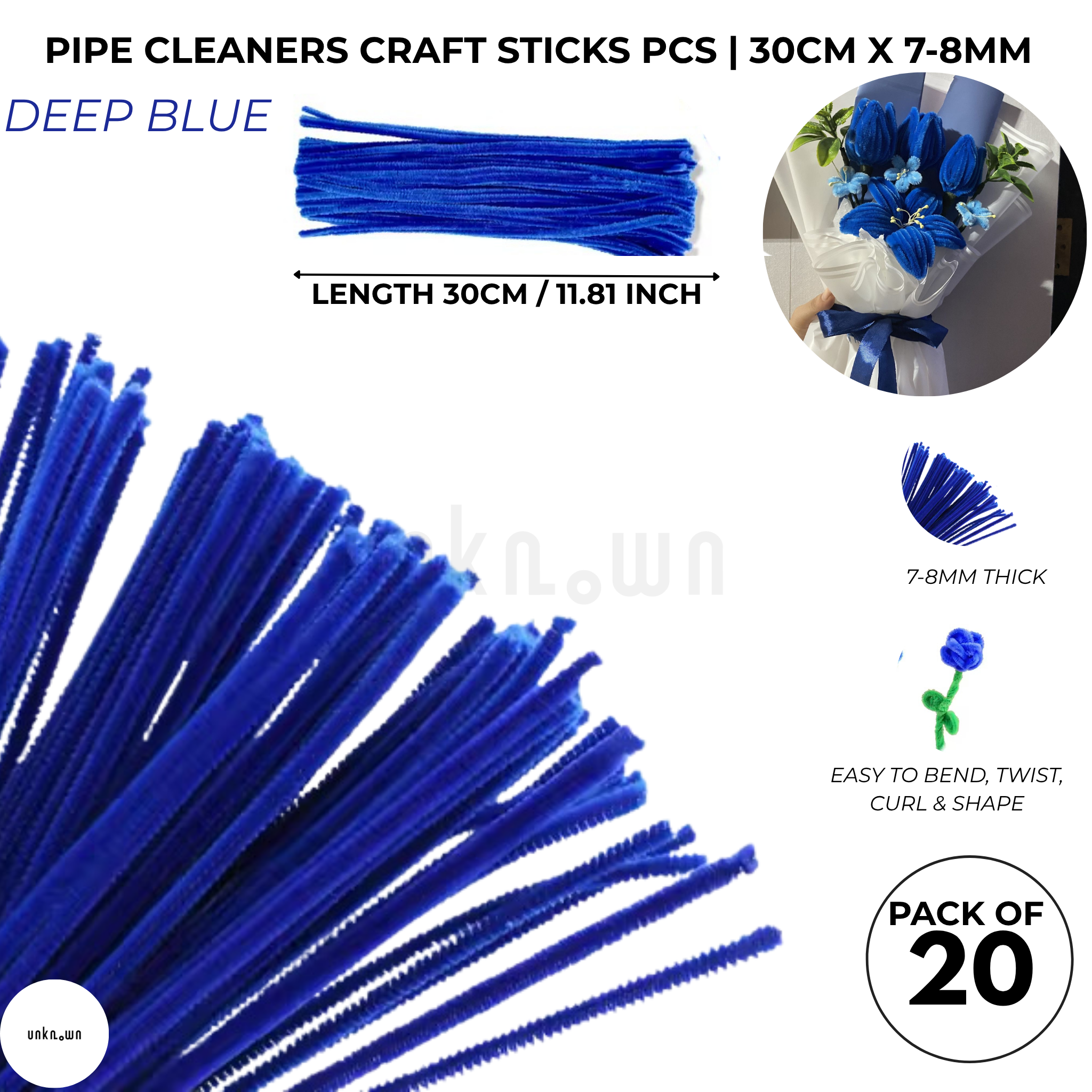 Velvet Pipe Cleaners Craft Sticks (20 Pcs) – 30cm Chenille Stems for DIY Crafts, Pipe Cleaner Flowers, Kids Art, School Projects & Bouquet Making