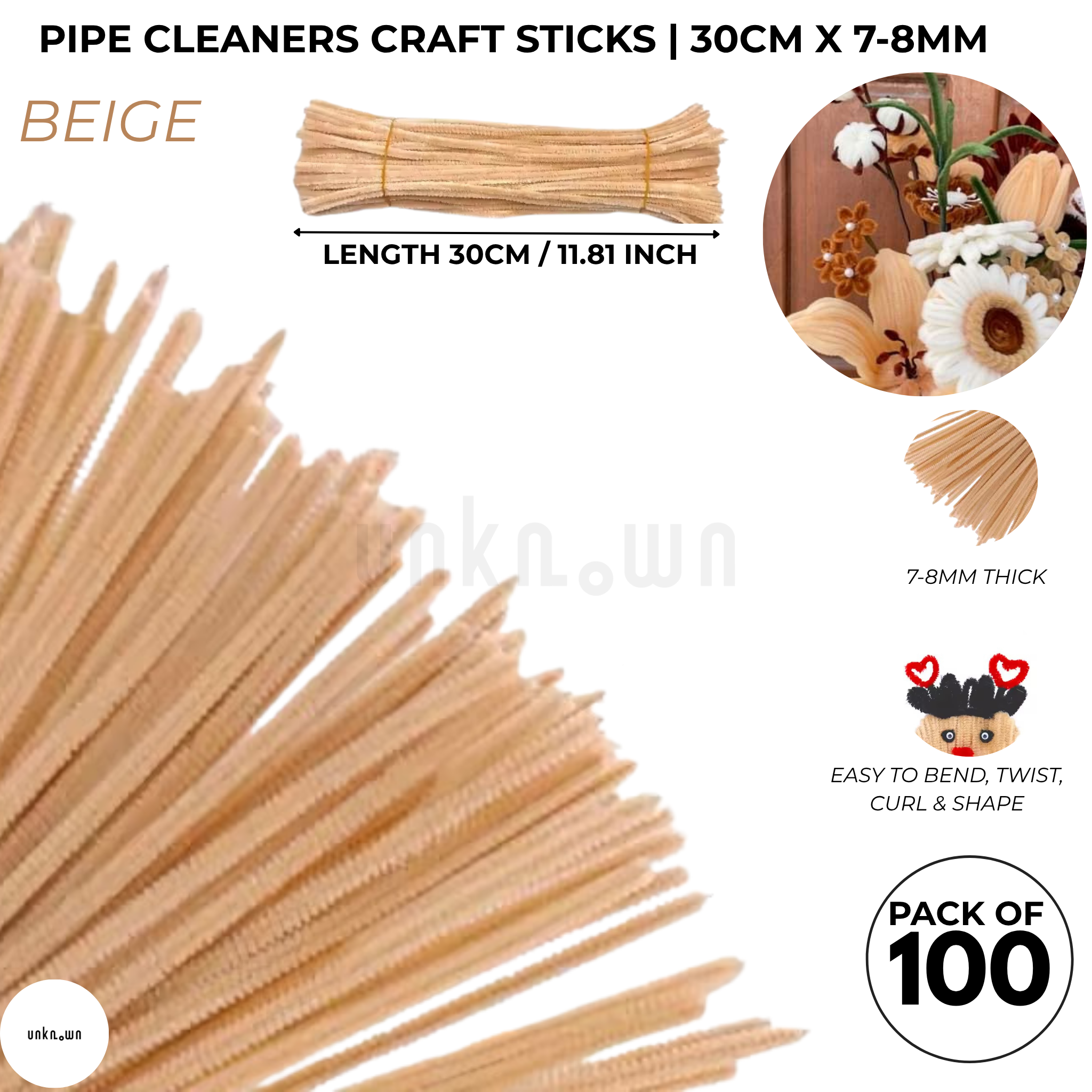 Premium Pipe Cleaner Sticks 100 Pcs | Velvet Pipe (Chenille Stems) for DIY Crafts, Handmade Flowers, School Art & Bouquet Making