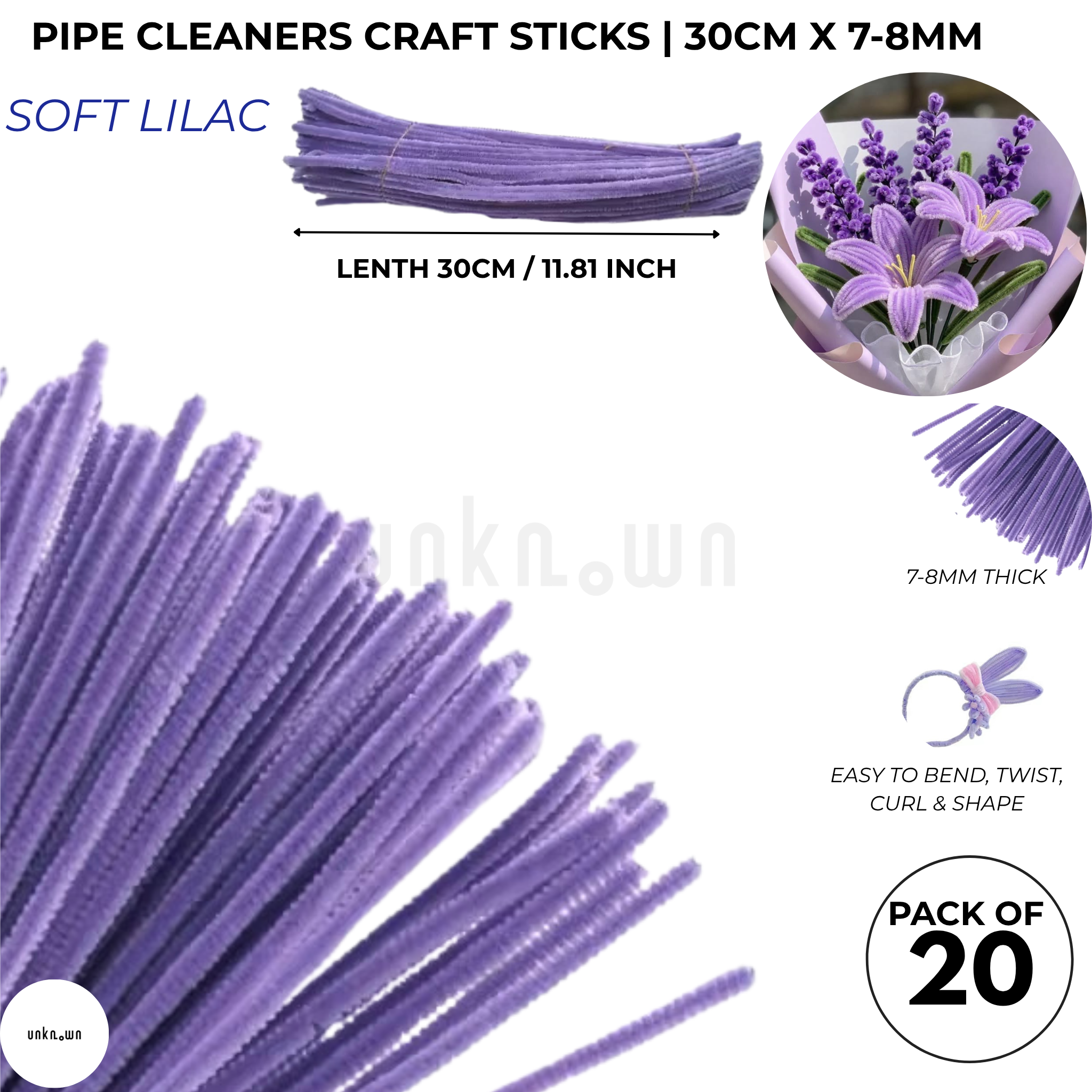 Velvet Pipe Cleaners Craft Sticks (20 Pcs) – 30cm Chenille Stems for DIY Crafts, Pipe Cleaner Flowers, Kids Art, School Projects & Bouquet Making