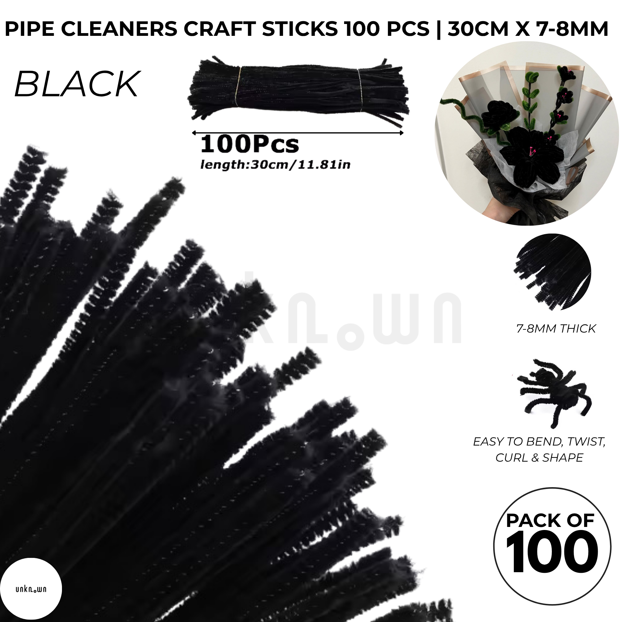 Premium Pipe Cleaner Sticks 100 Pcs | Velvet Pipe (Chenille Stems) for DIY Crafts, Handmade Flowers, School Art & Bouquet Making