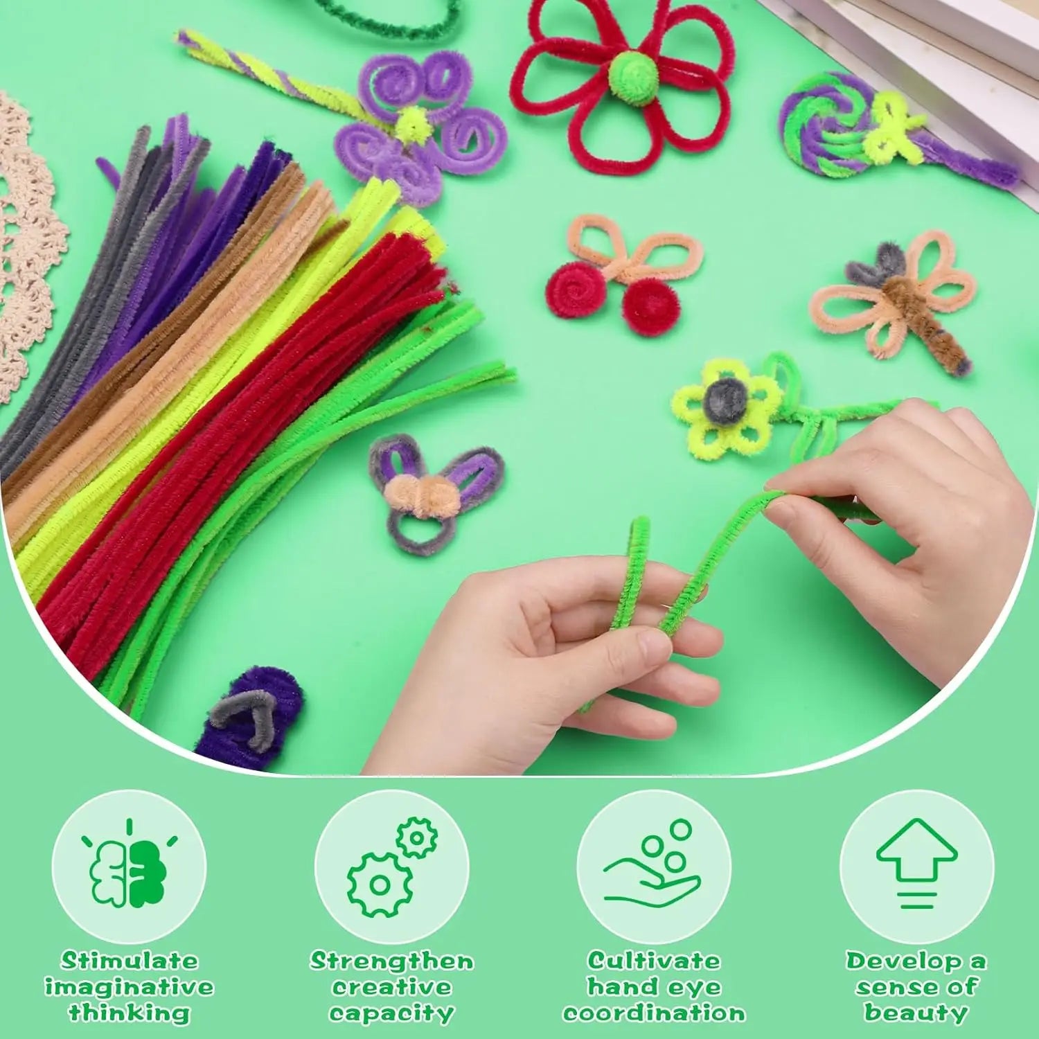 Pipe Cleaners Craft Sticks 100 Pcs (2 Color Mix) | Velvet Pipe Cleaner Chenille Stems 30cm (50+50) for DIY Crafts, Handmade Flowers, Bouquet Decoration & School Projects
