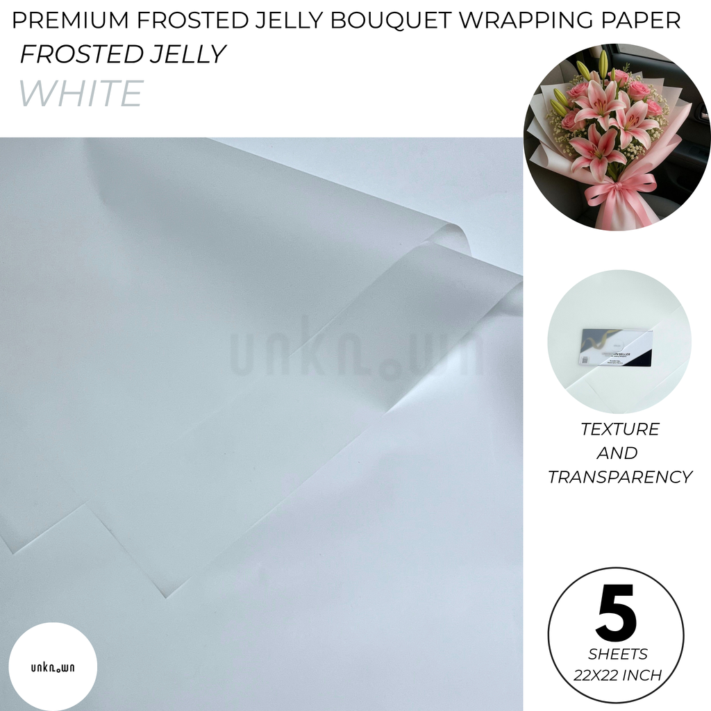 Premium Frosted Jelly Bouquet Wrapping Paper – 5 Sheets | Translucent Korean Flower Wrapping Paper for Fresh Flowers, Florist Bouquets & Floral Packaging