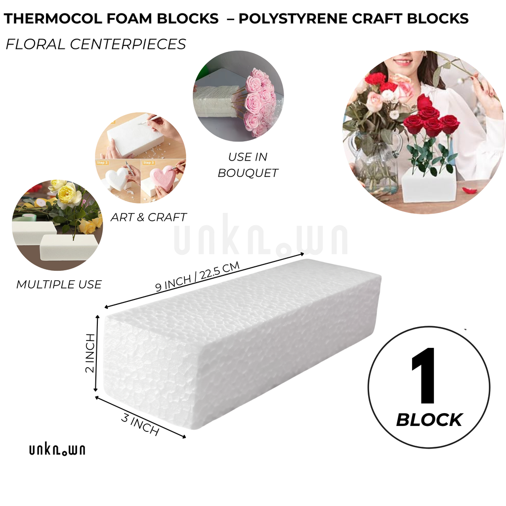 Thermocol Foam Blocks 9×3×2 Inch – Polystyrene Craft Blocks for DIY, Floral Arrangements & School Projects