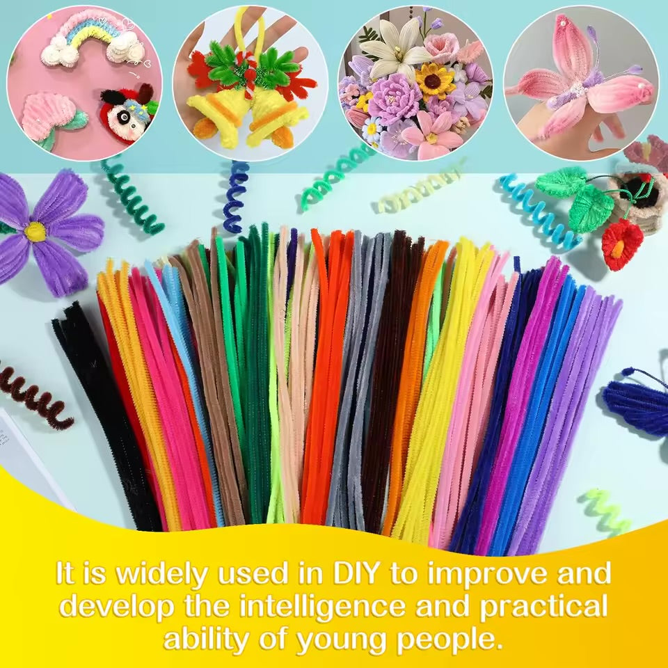 Pipe Cleaners Craft Sticks 100 Pcs (2 Color Mix) | Velvet Pipe Cleaner Chenille Stems 30cm (50+50) for DIY Crafts, Handmade Flowers, Bouquet Decoration & School Projects