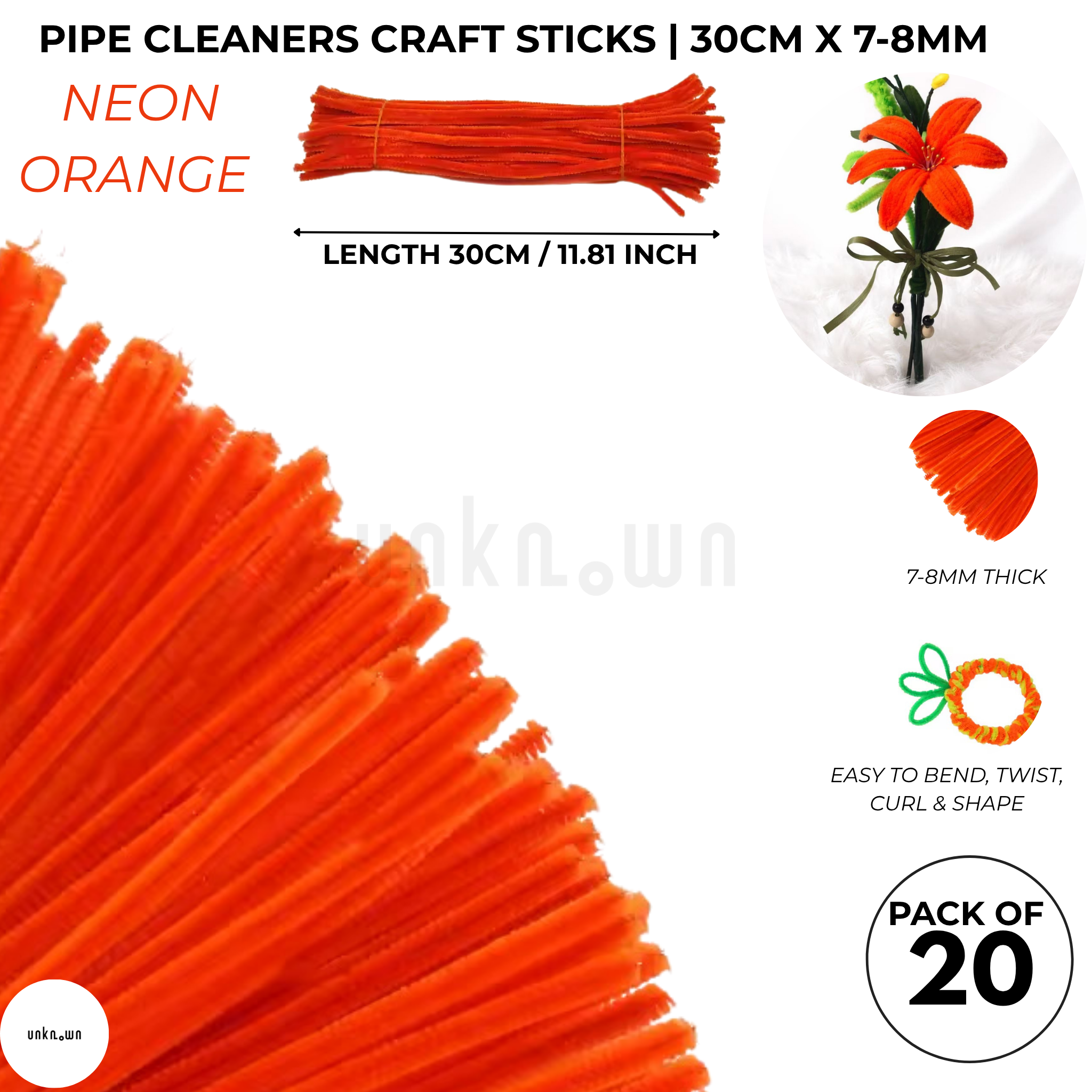Velvet Pipe Cleaners Craft Sticks (20 Pcs) – 30cm Chenille Stems for DIY Crafts, Pipe Cleaner Flowers, Kids Art, School Projects & Bouquet Making