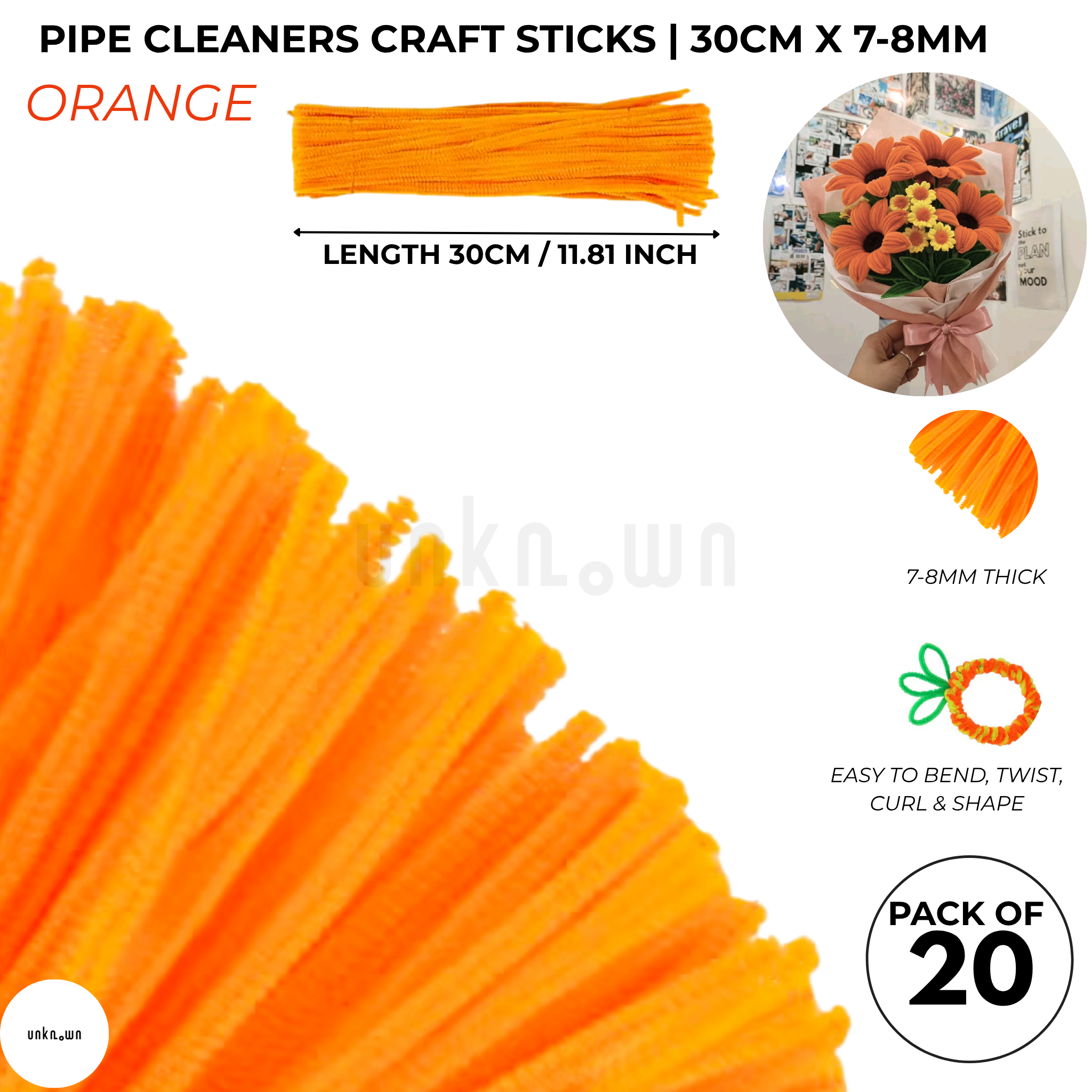 Velvet Pipe Cleaners Craft Sticks (20 Pcs) – 30cm Chenille Stems for DIY Crafts, Pipe Cleaner Flowers, Kids Art, School Projects & Bouquet Making