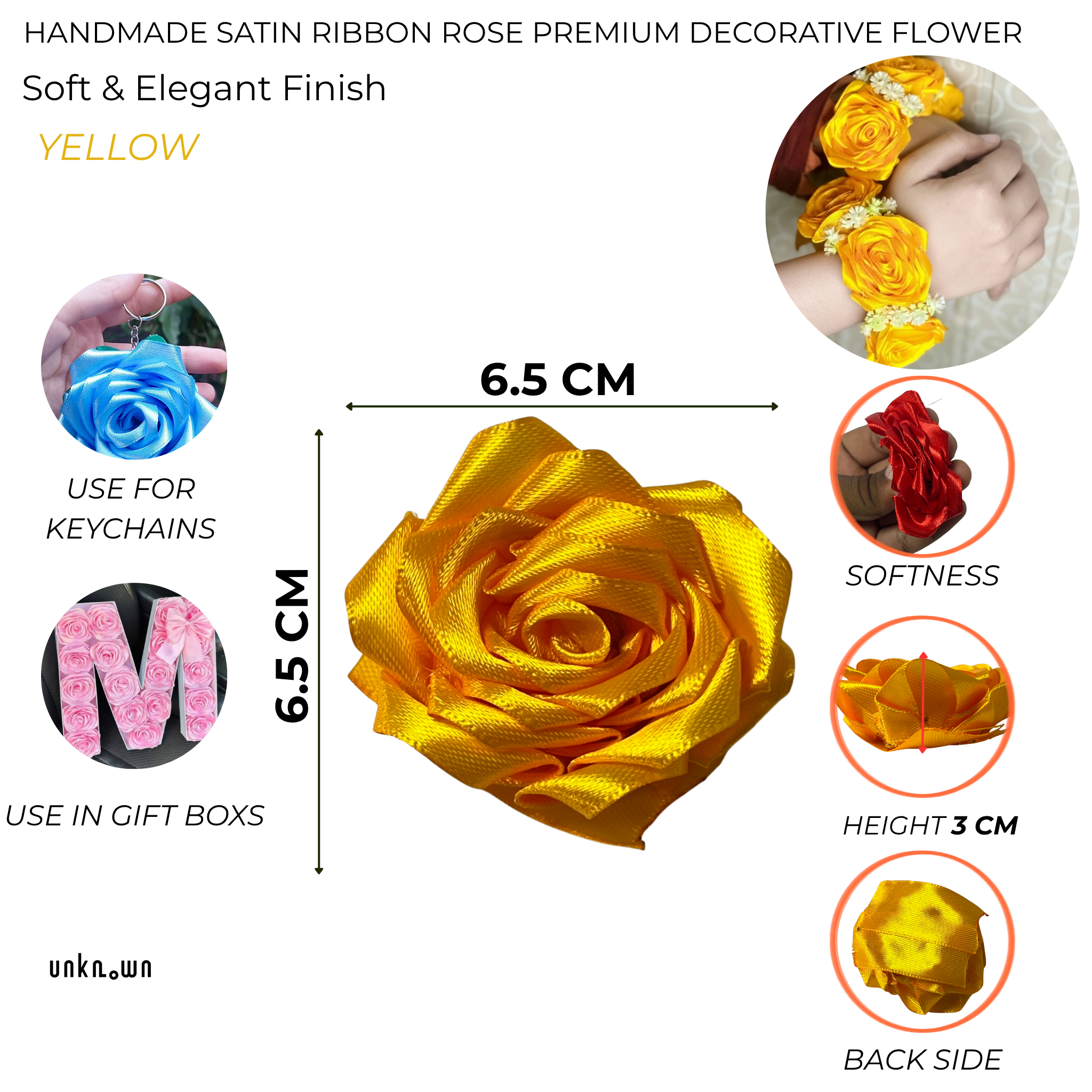 Handmade Satin Ribbon Rose – 6.5cm Decorative Artificial Flower | Premium Craft Flower