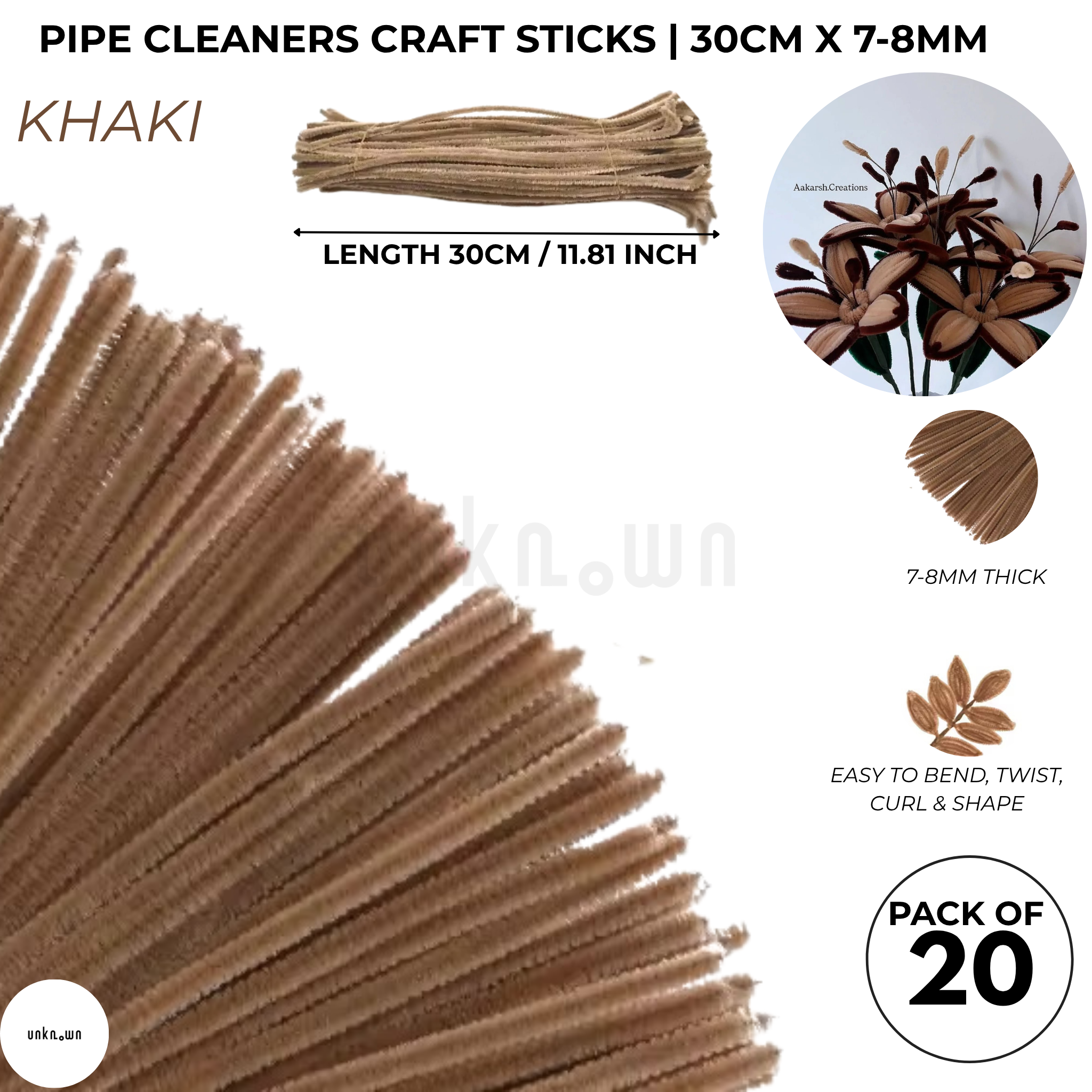 Velvet Pipe Cleaners Craft Sticks (20 Pcs) – 30cm Chenille Stems for DIY Crafts, Pipe Cleaner Flowers, Kids Art, School Projects & Bouquet Making