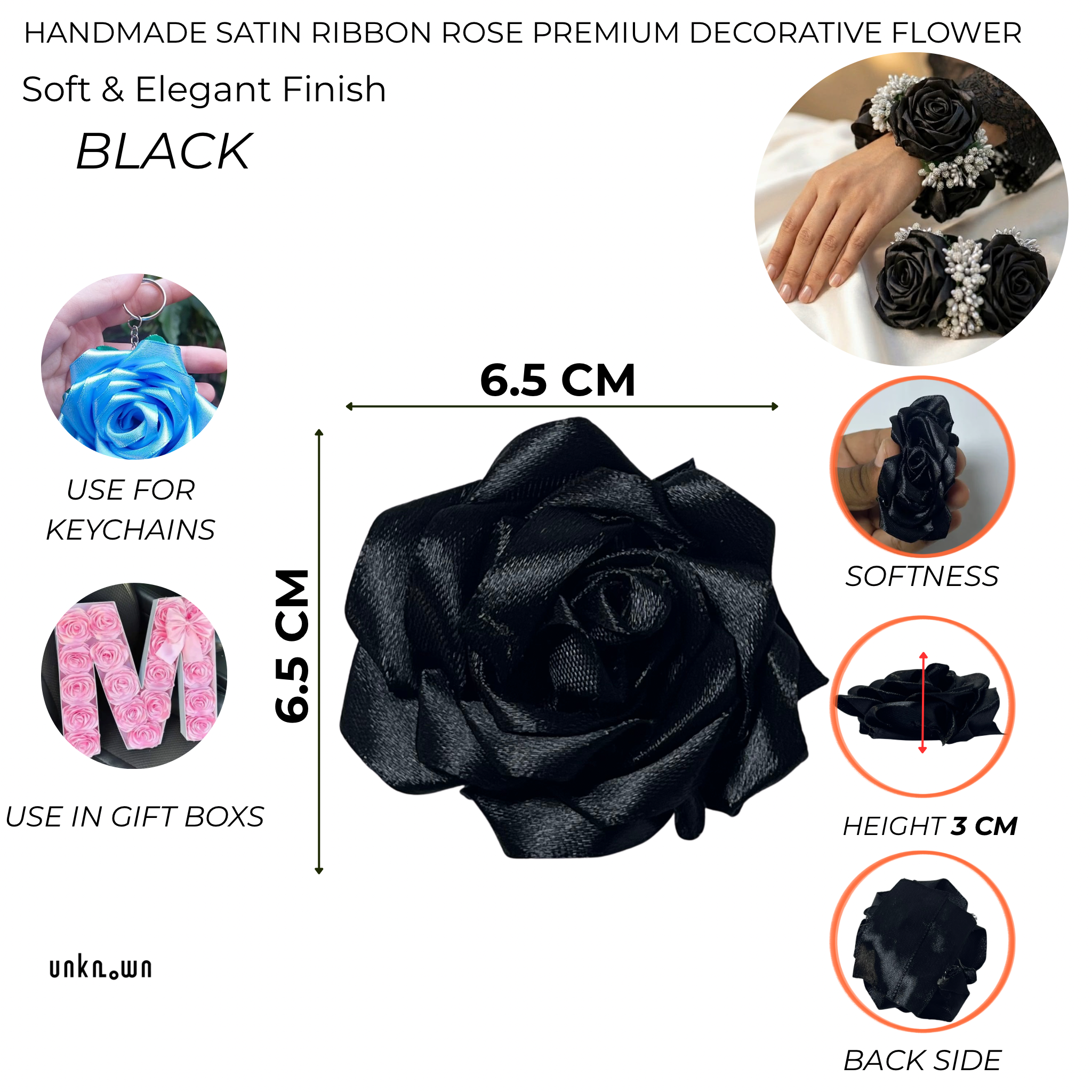 Handmade Satin Ribbon Rose – 6.5cm Decorative Artificial Flower | Premium Craft Flower