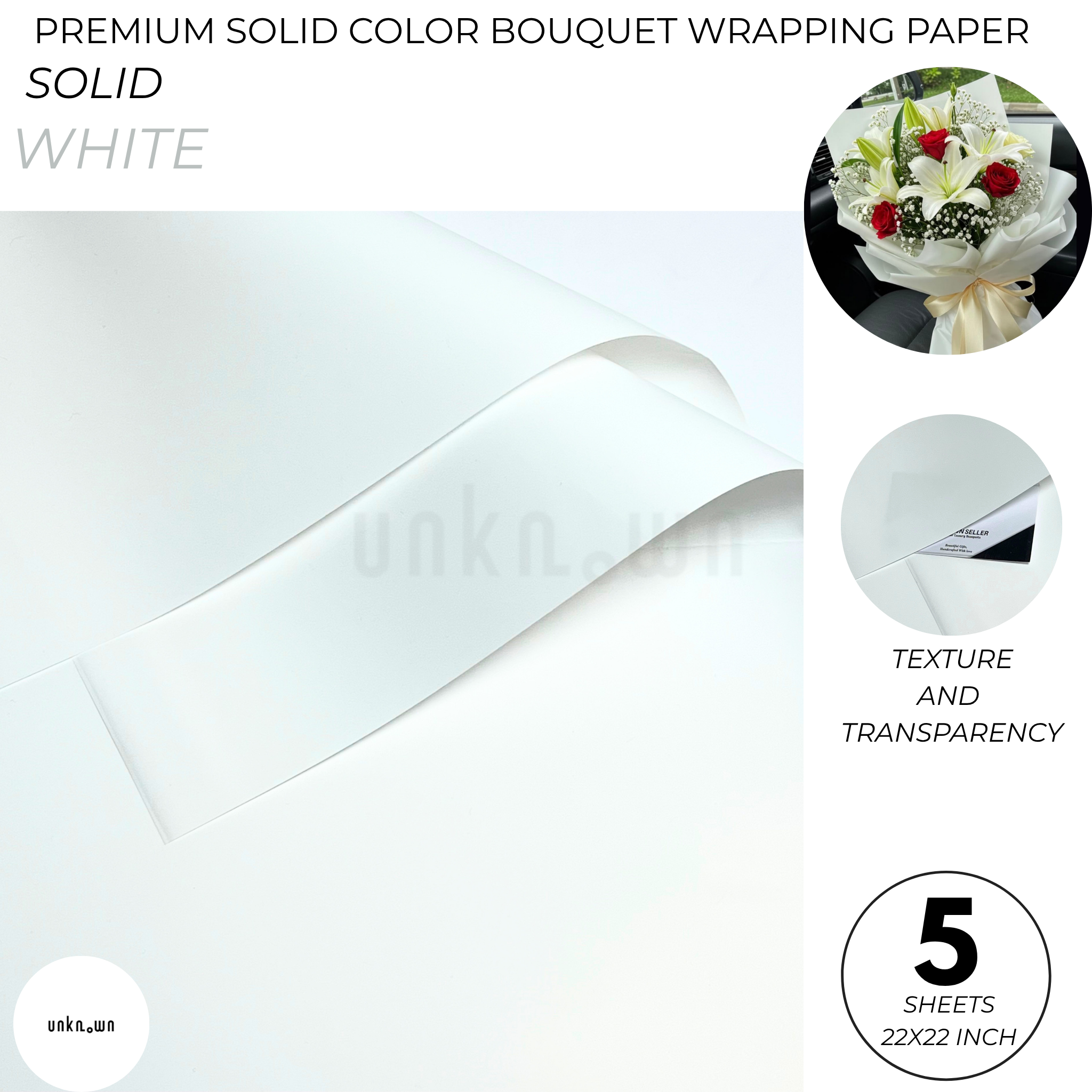 Premium Solid Color Bouquet Wrapping Paper – Luxury Matte Floral Wrapping Sheets for Fresh Flower Bouquets | Pack of 5 Sheets