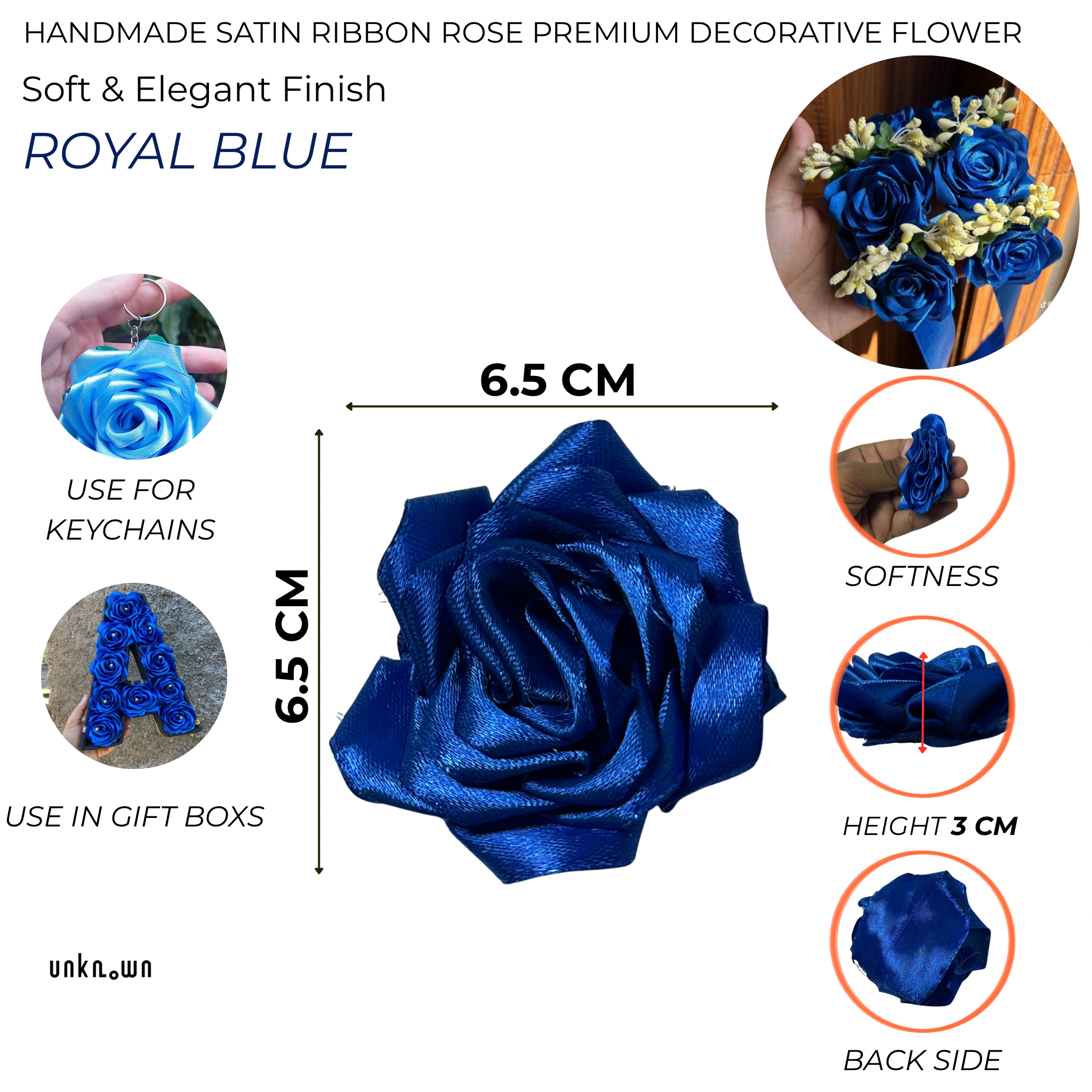 Handmade Satin Ribbon Rose – 6.5cm Decorative Artificial Flower | Premium Craft Flower