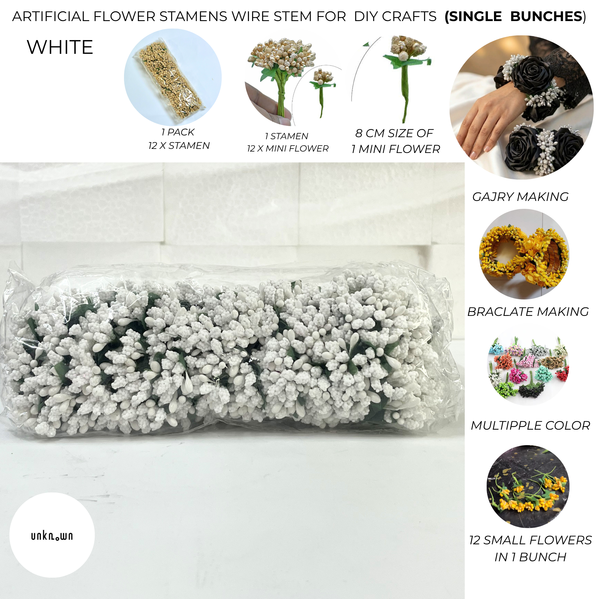 Artificial Flower Stamens Wire Stem for Bouquets & DIY Crafts (Pack of 12 Bunches)