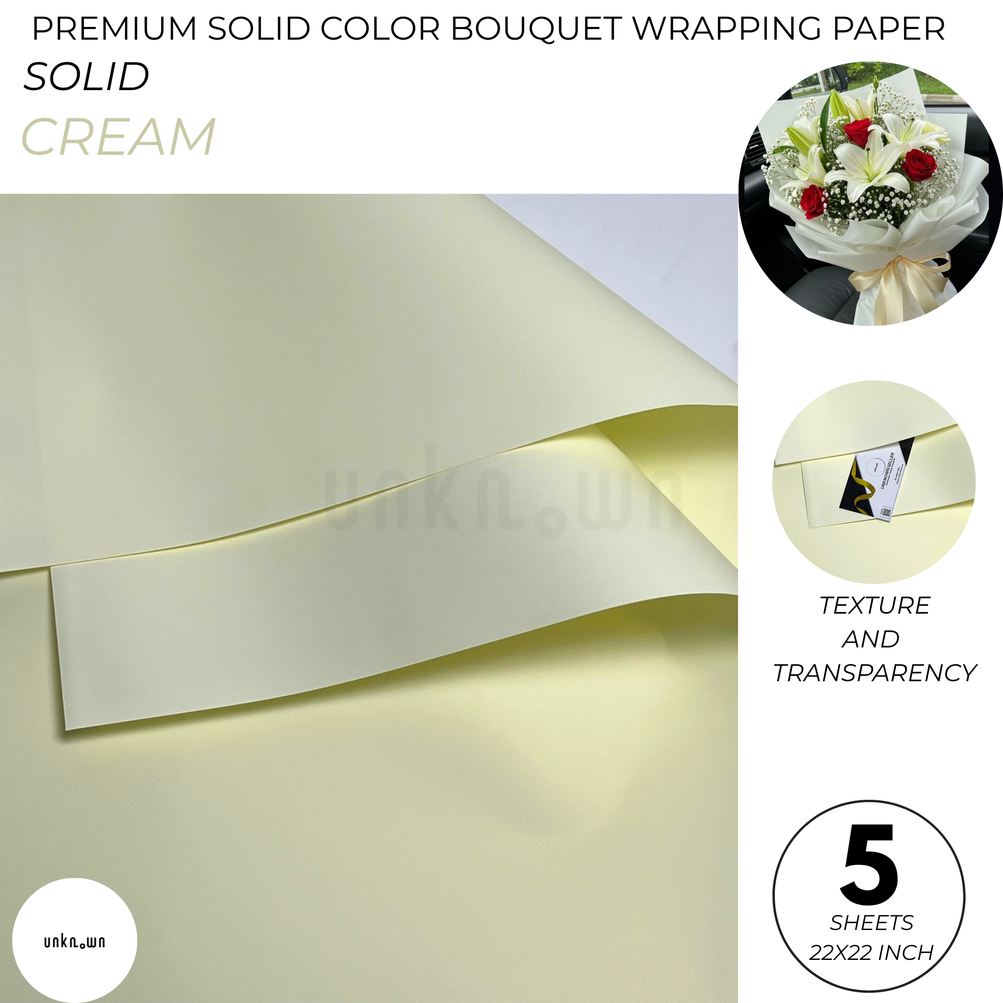 Premium Solid Color Bouquet Wrapping Paper – Luxury Matte Floral Wrapping Sheets for Fresh Flower Bouquets | Pack of 5 Sheets