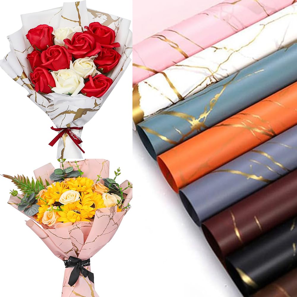 Luxury Gold Marble Frosted Bouquet Wrapping Sheets (20 Sheets Pack) | Transparent Floral & Money Bouquet Wrapping Paper