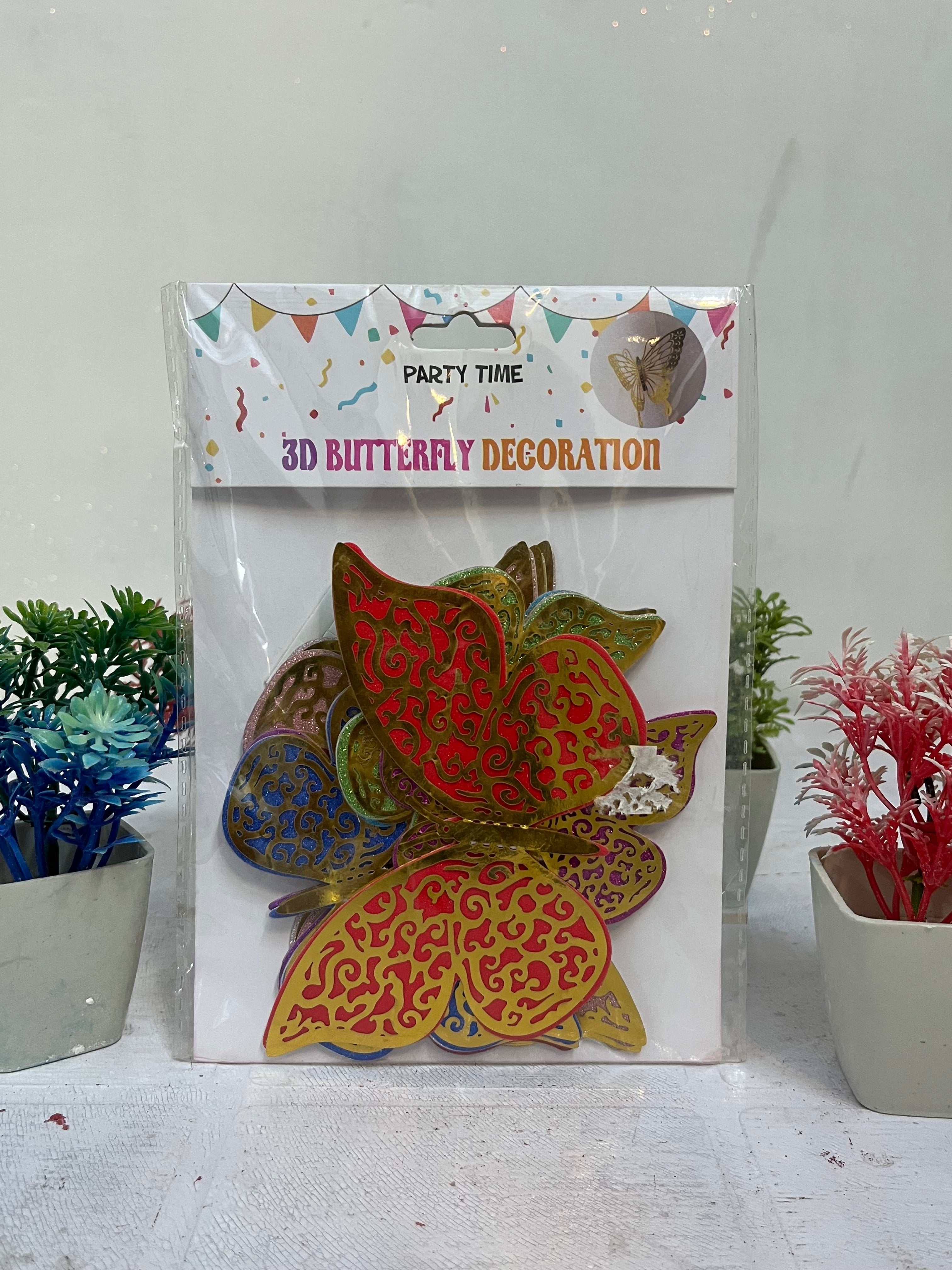 3D Acrylic Metallic Butterflies Wall & Bouquet Decoration (12 Pieces)