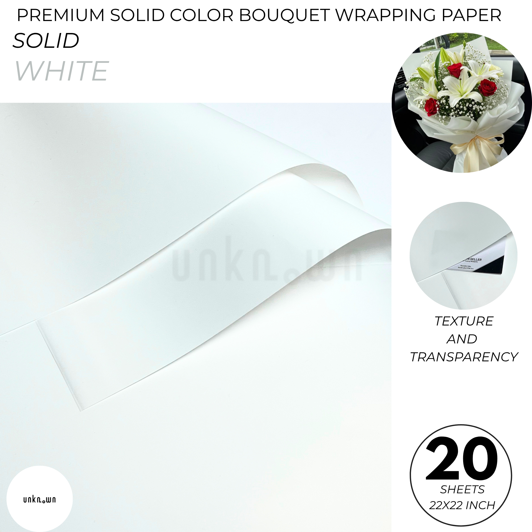 Premium Solid Color Bouquet Wrapping Paper – Luxury Matte Floral Wrapping Sheets for Fresh Flower Bouquets | Pack of 20 Sheets