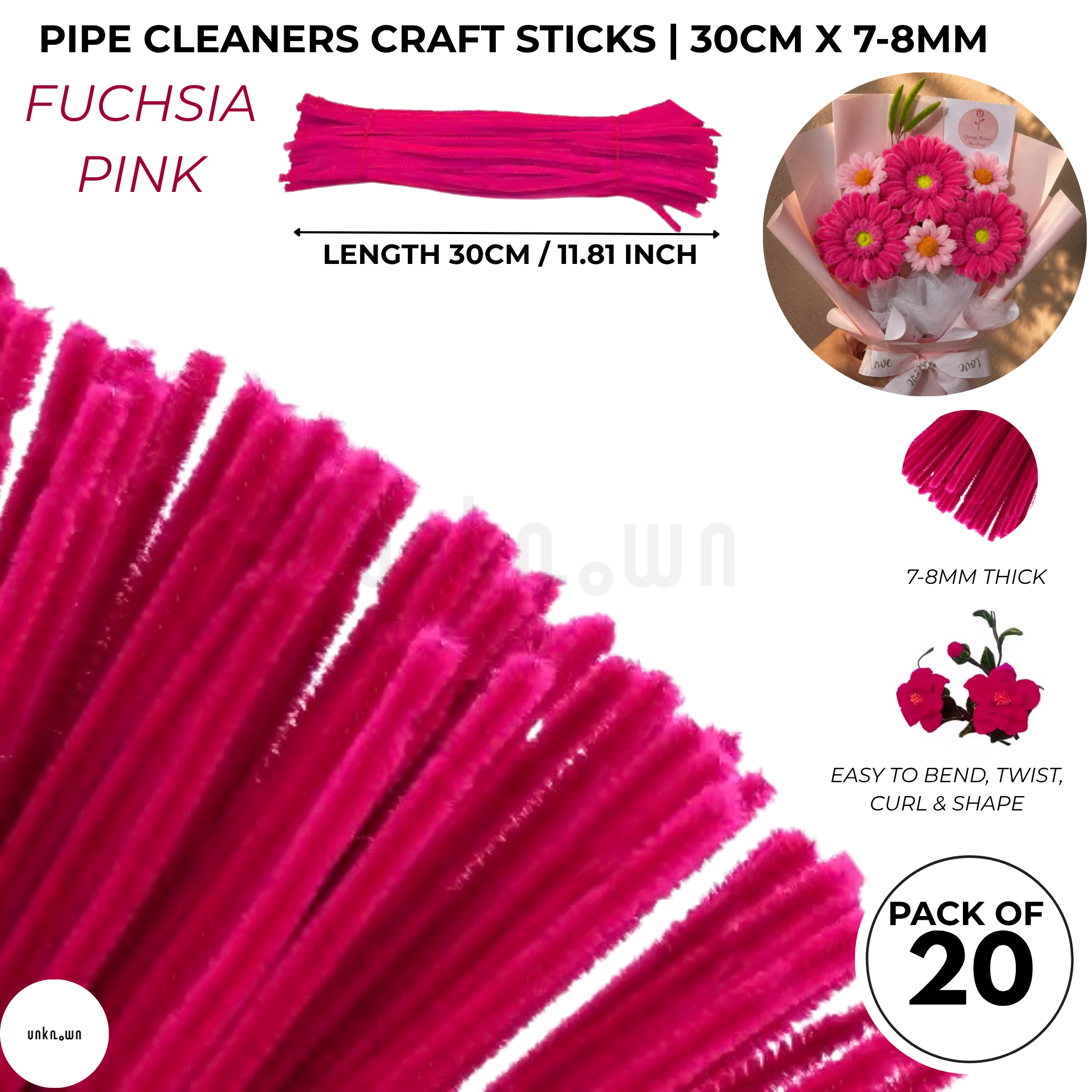 Velvet Pipe Cleaners Craft Sticks (20 Pcs) – 30cm Chenille Stems for DIY Crafts, Pipe Cleaner Flowers, Kids Art, School Projects & Bouquet Making