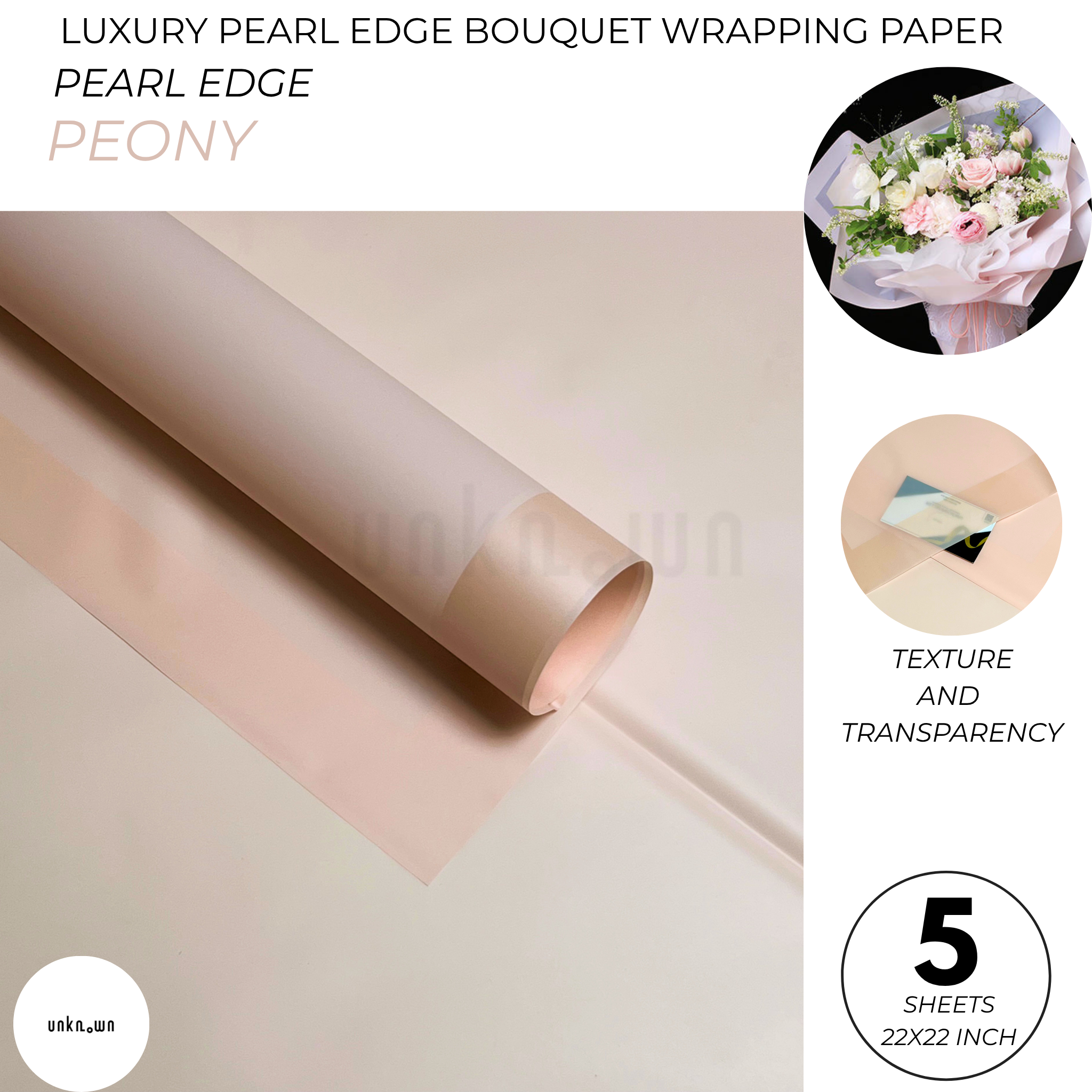Luxury Pearl Edge Bouquet Wrapping Paper – Premium Matte Translucent Floral Wrapping Sheets for Fresh Flower Bouquets | Pack of 5 Sheets