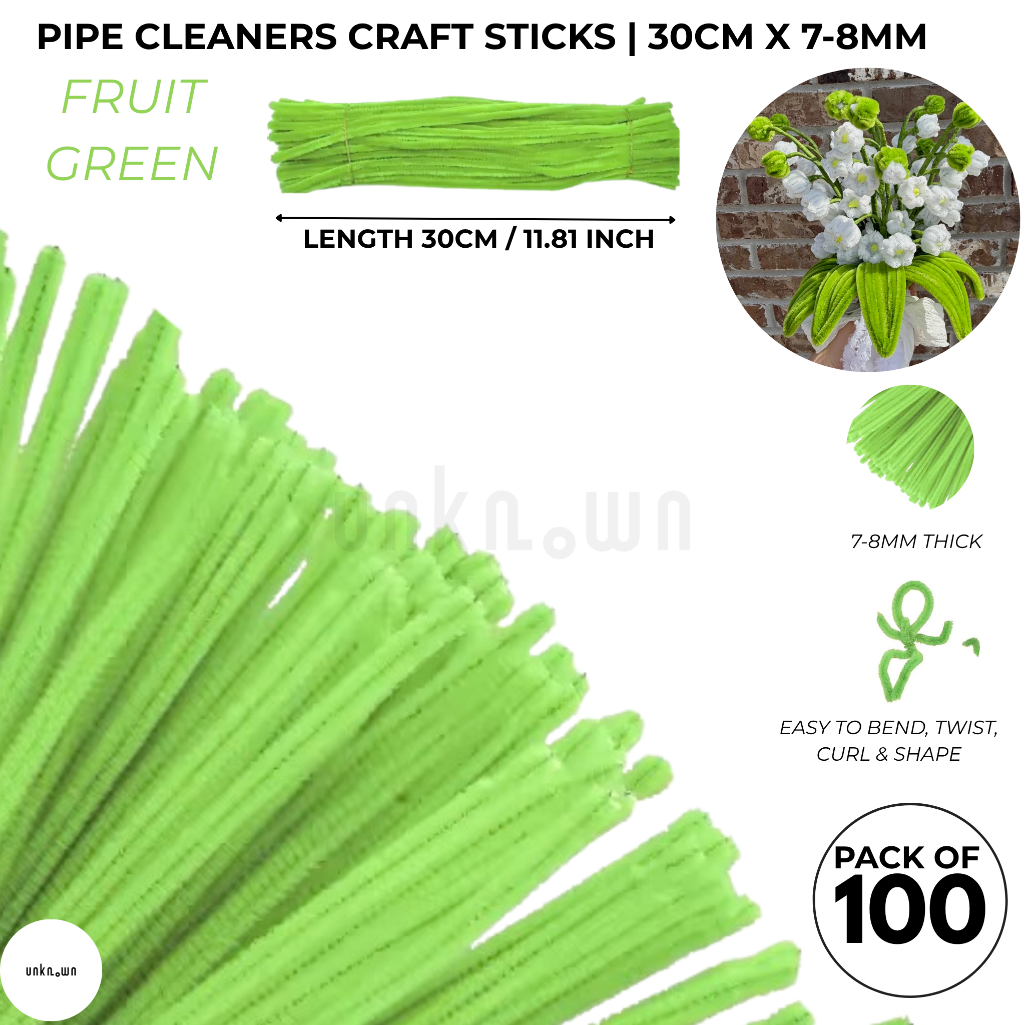 Premium Pipe Cleaner Sticks 100 Pcs | Velvet Pipe (Chenille Stems) for DIY Crafts, Handmade Flowers, School Art & Bouquet Making