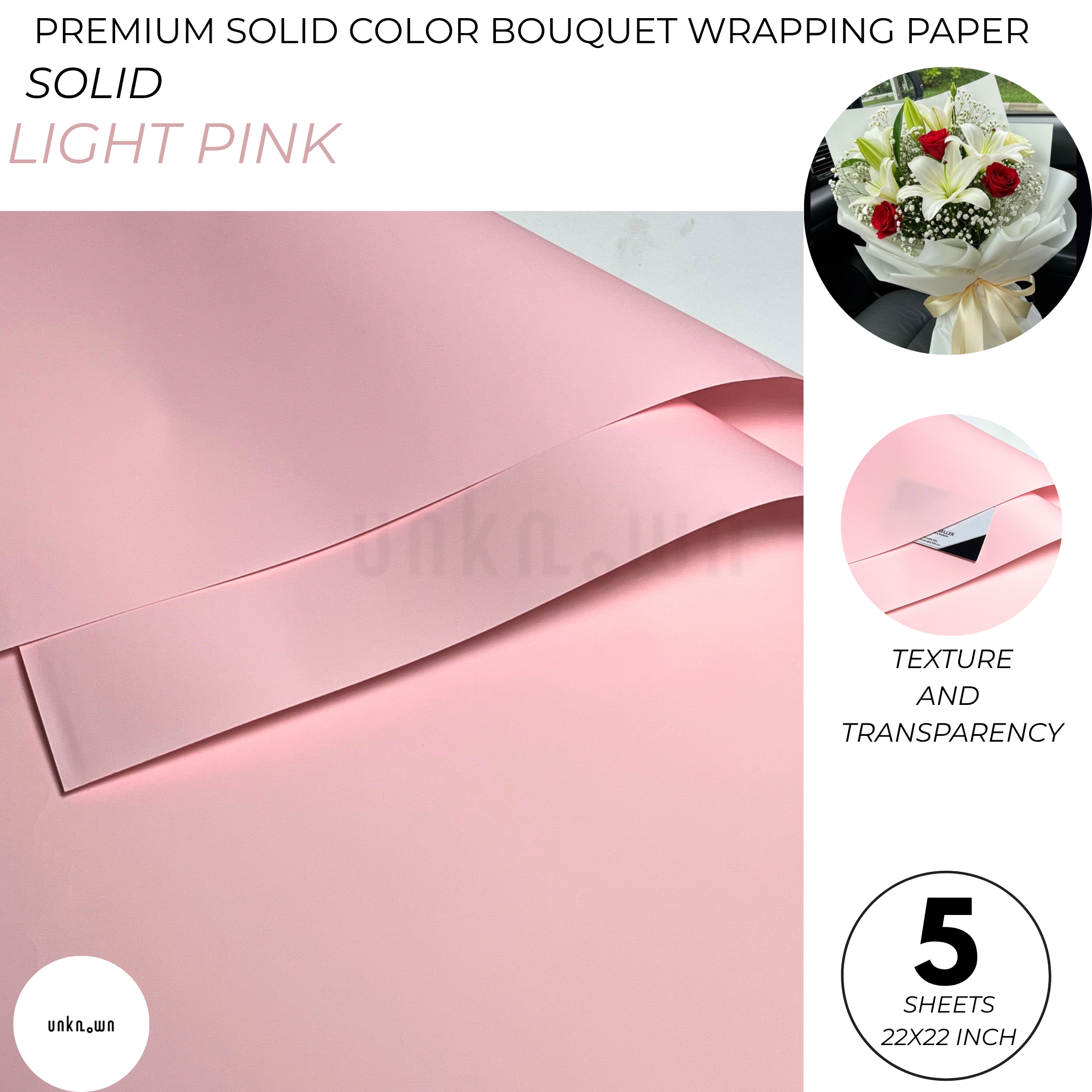 Premium Solid Color Bouquet Wrapping Paper – Luxury Matte Floral Wrapping Sheets for Fresh Flower Bouquets | Pack of 5 Sheets