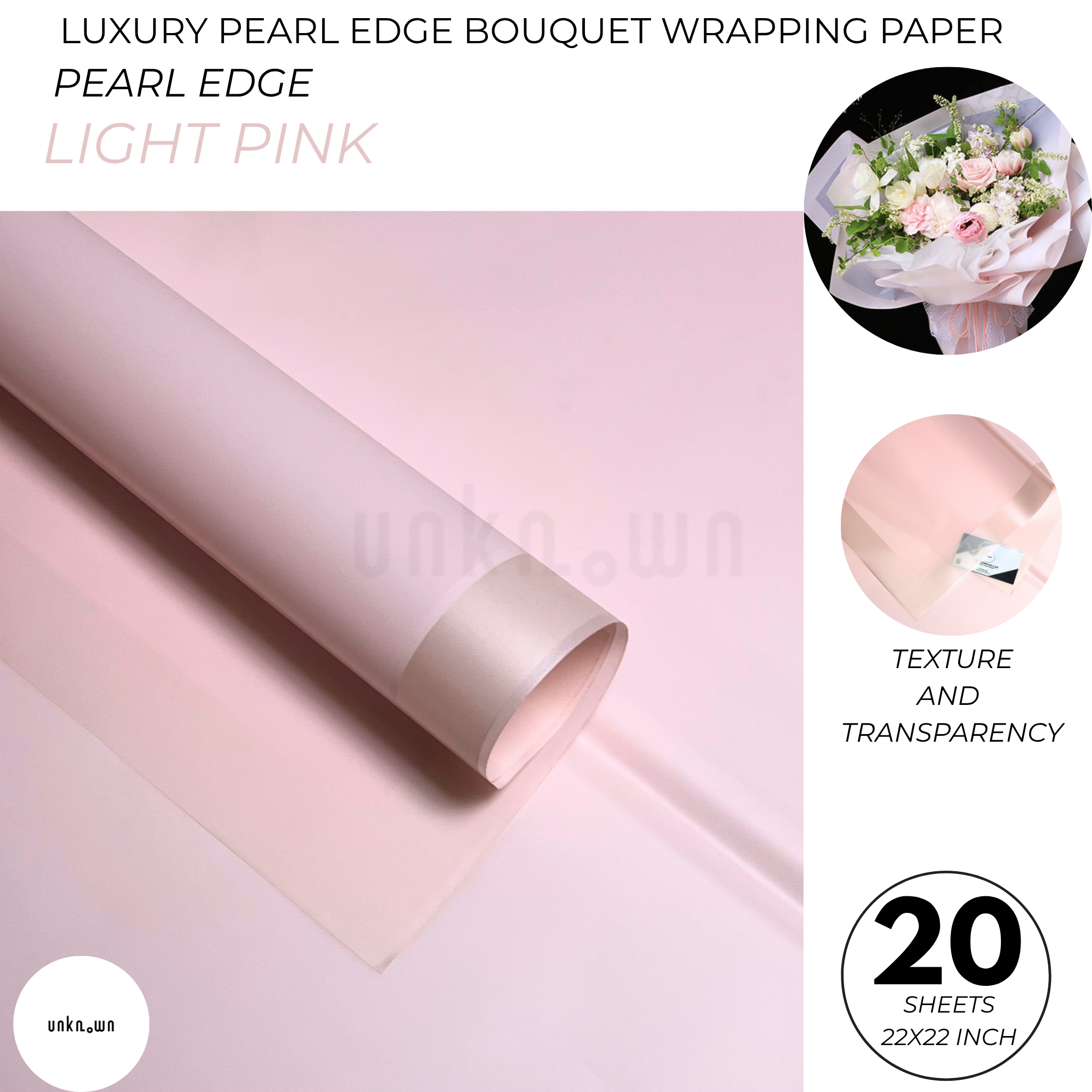 Luxury Pearl Edge Bouquet Wrapping Paper – Premium Matte Translucent Floral Wrapping Sheets for Fresh Flower Bouquets | Pack of 20 Sheets