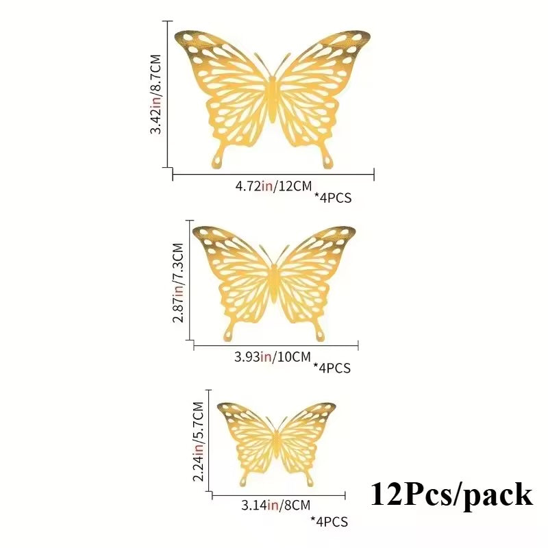 3D Acrylic Metallic Butterflies Wall & Bouquet Decoration (12 Pieces)