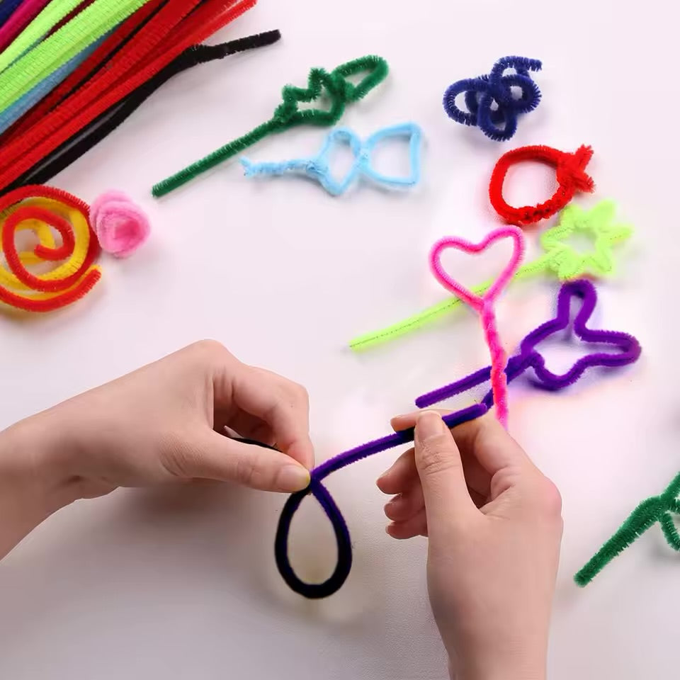 Pipe Cleaners Craft Sticks 100 Pcs (2 Color Mix) | Velvet Pipe Cleaner Chenille Stems 30cm (50+50) for DIY Crafts, Handmade Flowers, Bouquet Decoration & School Projects