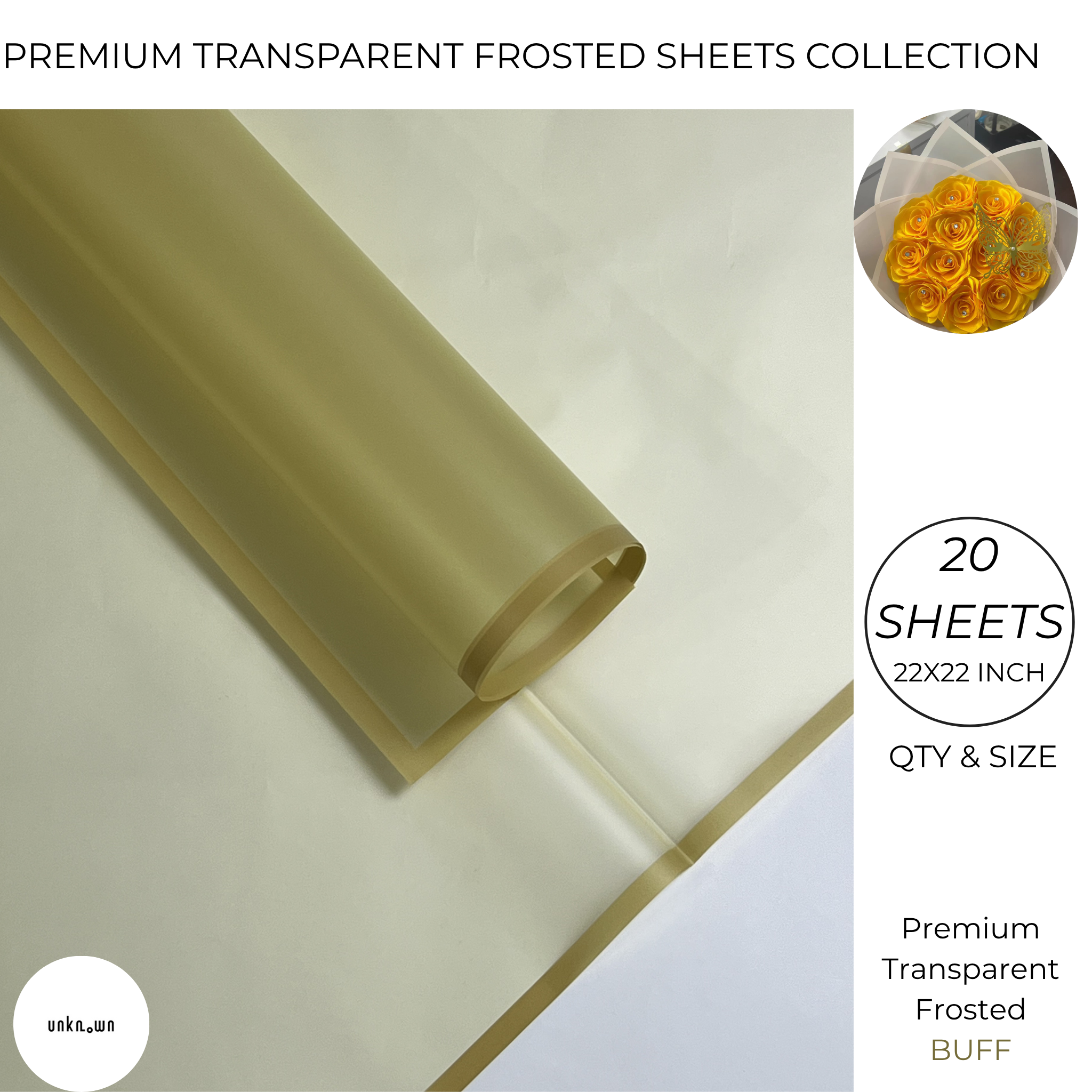 Premium Transparent Frosted Bouquet Wrapping Sheets with Colored Border (20 Sheets Pack) | Flower & Gift Wrapping Paper