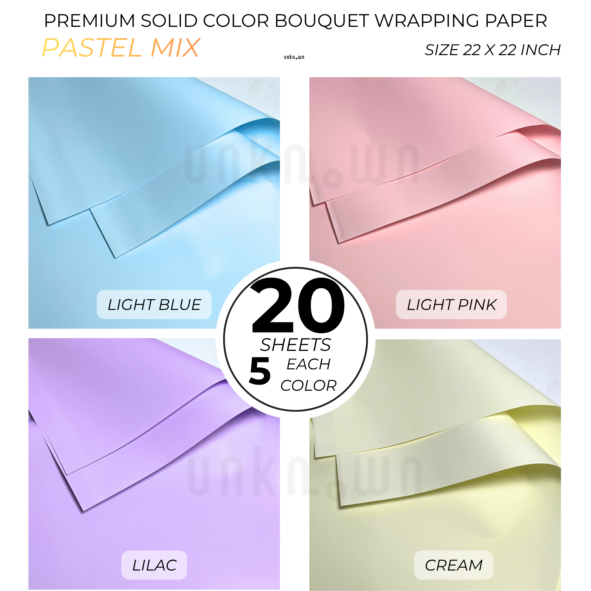 Premium Solid Color Bouquet Wrapping Paper – Luxury Matte Floral Wrapping Sheets for Fresh Flower Bouquets | Pack of 20 Sheets