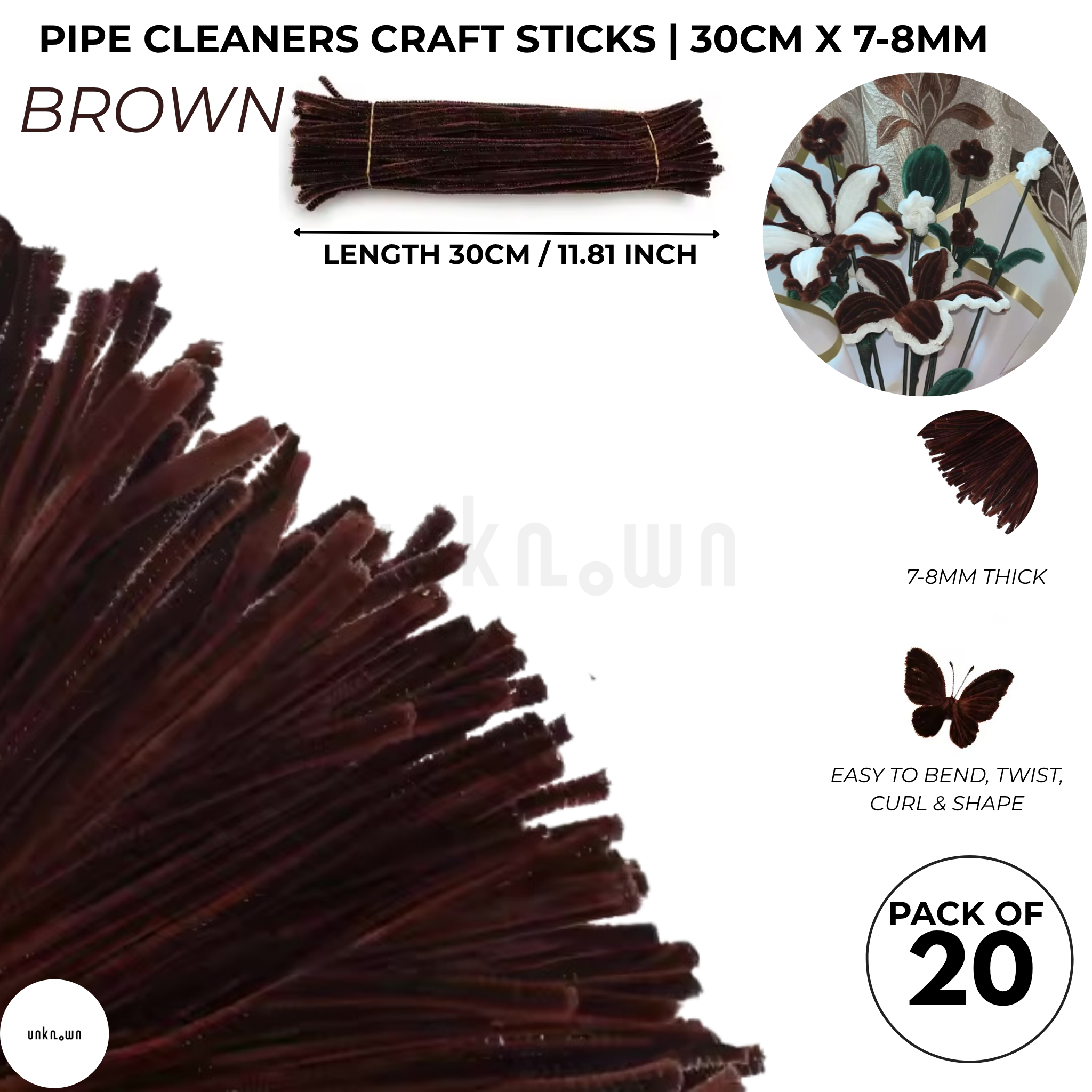 Velvet Pipe Cleaners Craft Sticks (20 Pcs) – 30cm Chenille Stems for DIY Crafts, Pipe Cleaner Flowers, Kids Art, School Projects & Bouquet Making