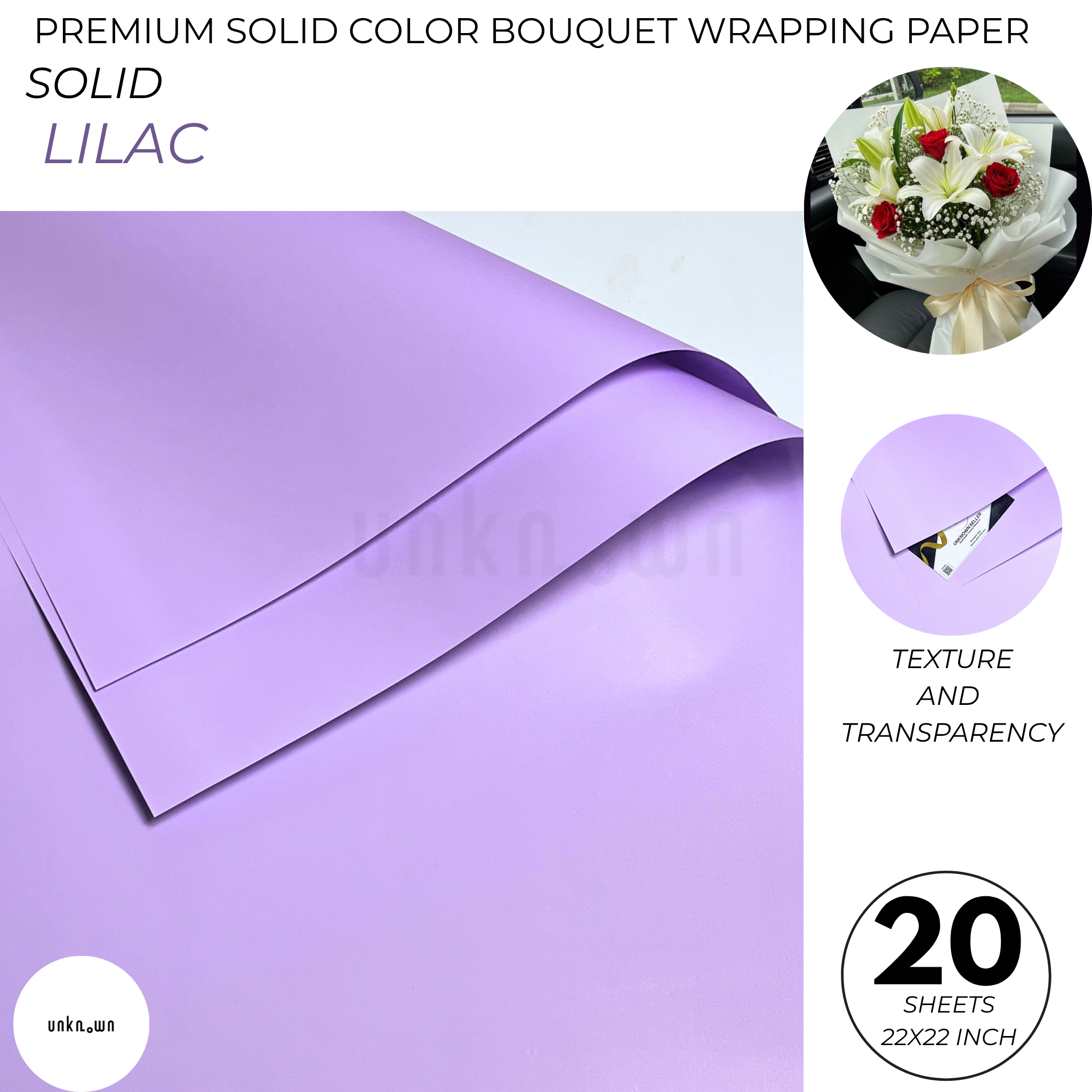 Premium Solid Color Bouquet Wrapping Paper – Luxury Matte Floral Wrapping Sheets for Fresh Flower Bouquets | Pack of 20 Sheets