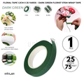 Premium Floral Tape 1.2cm x 25 Yards – Dark Green Florist Stem Wrap Tape for Flower Bouquets, Artificial Flowers, Floral Arrangements & DIY Crafts