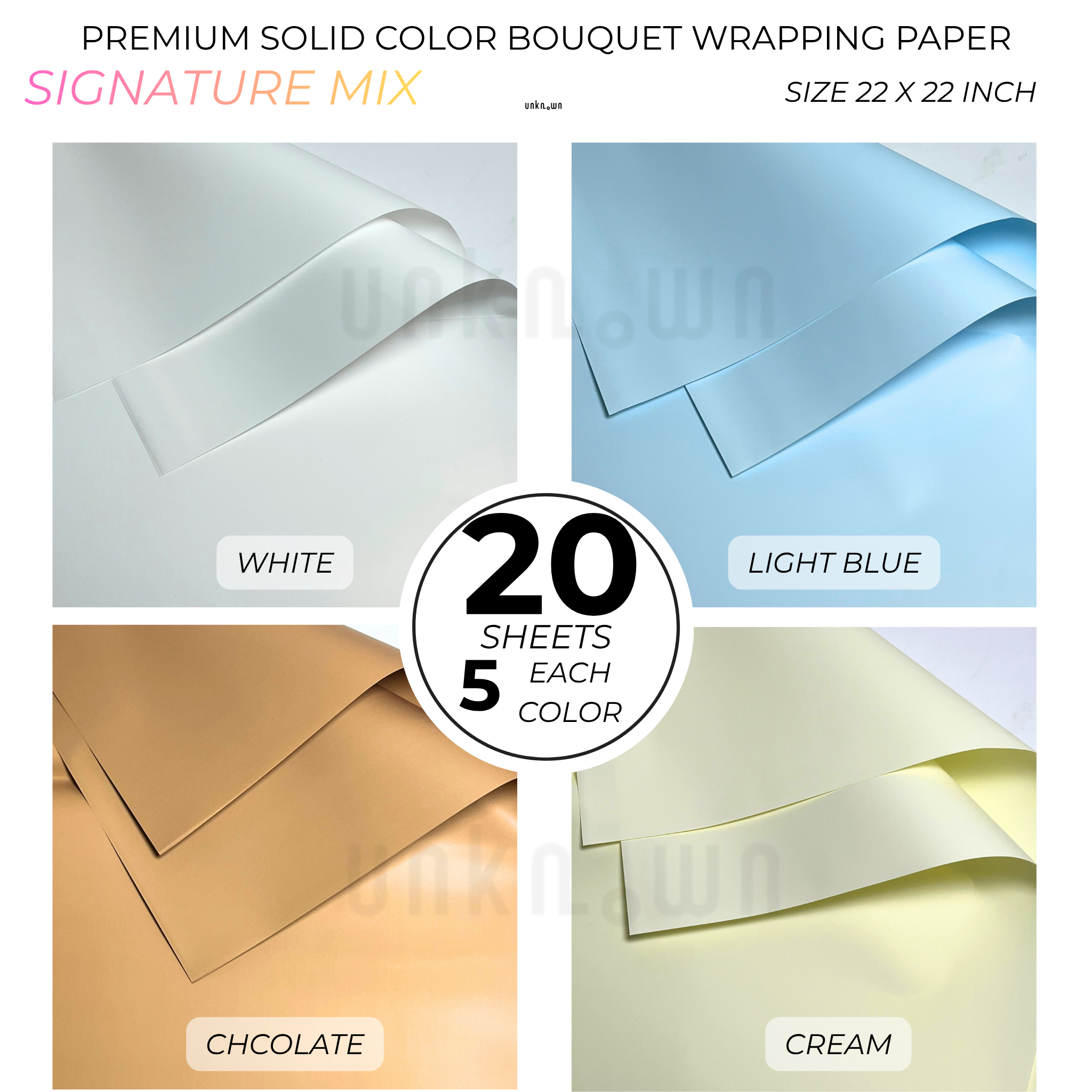 Premium Solid Color Bouquet Wrapping Paper – Luxury Matte Floral Wrapping Sheets for Fresh Flower Bouquets | Pack of 20 Sheets