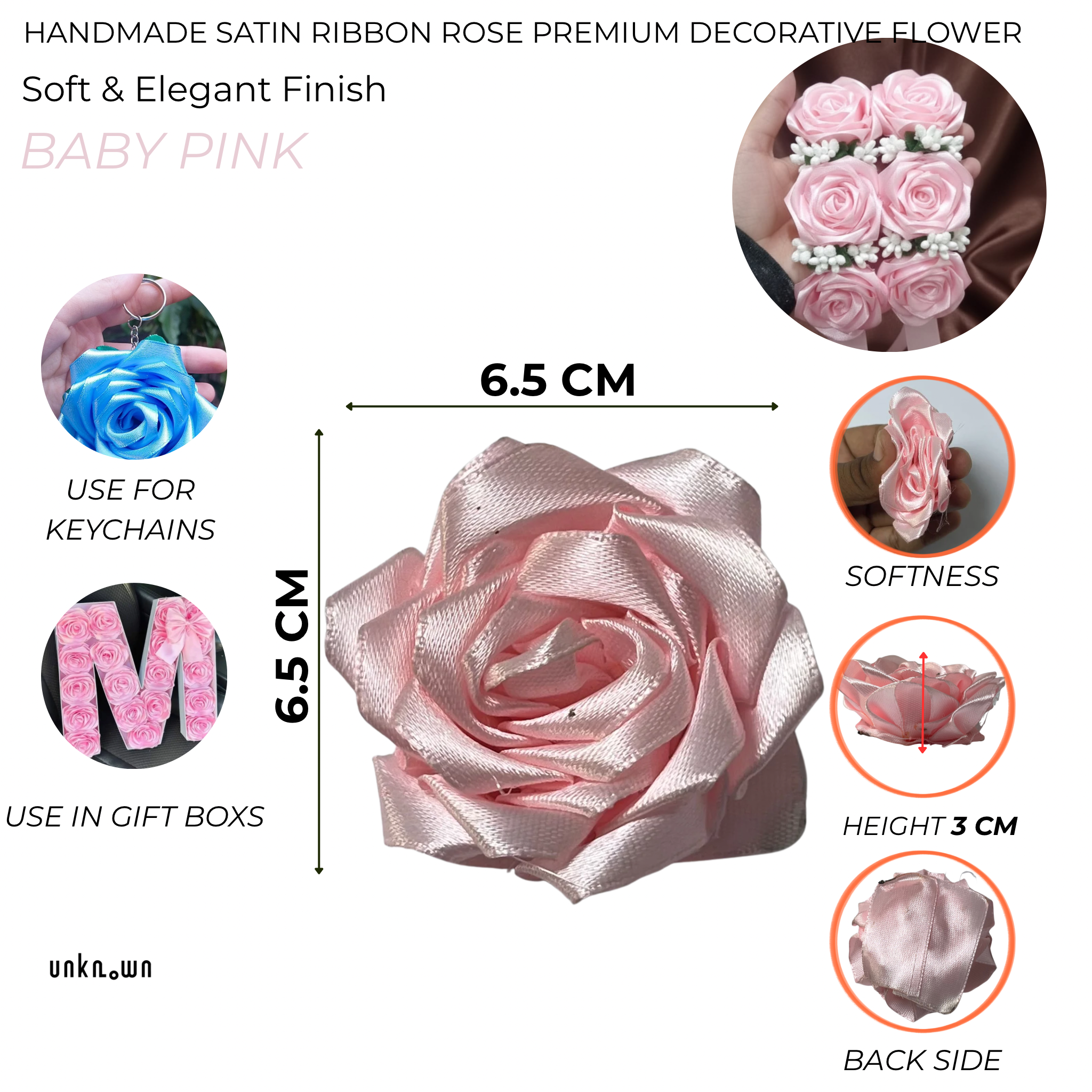 Handmade Satin Ribbon Rose – 6.5cm Decorative Artificial Flower | Premium Craft Flower