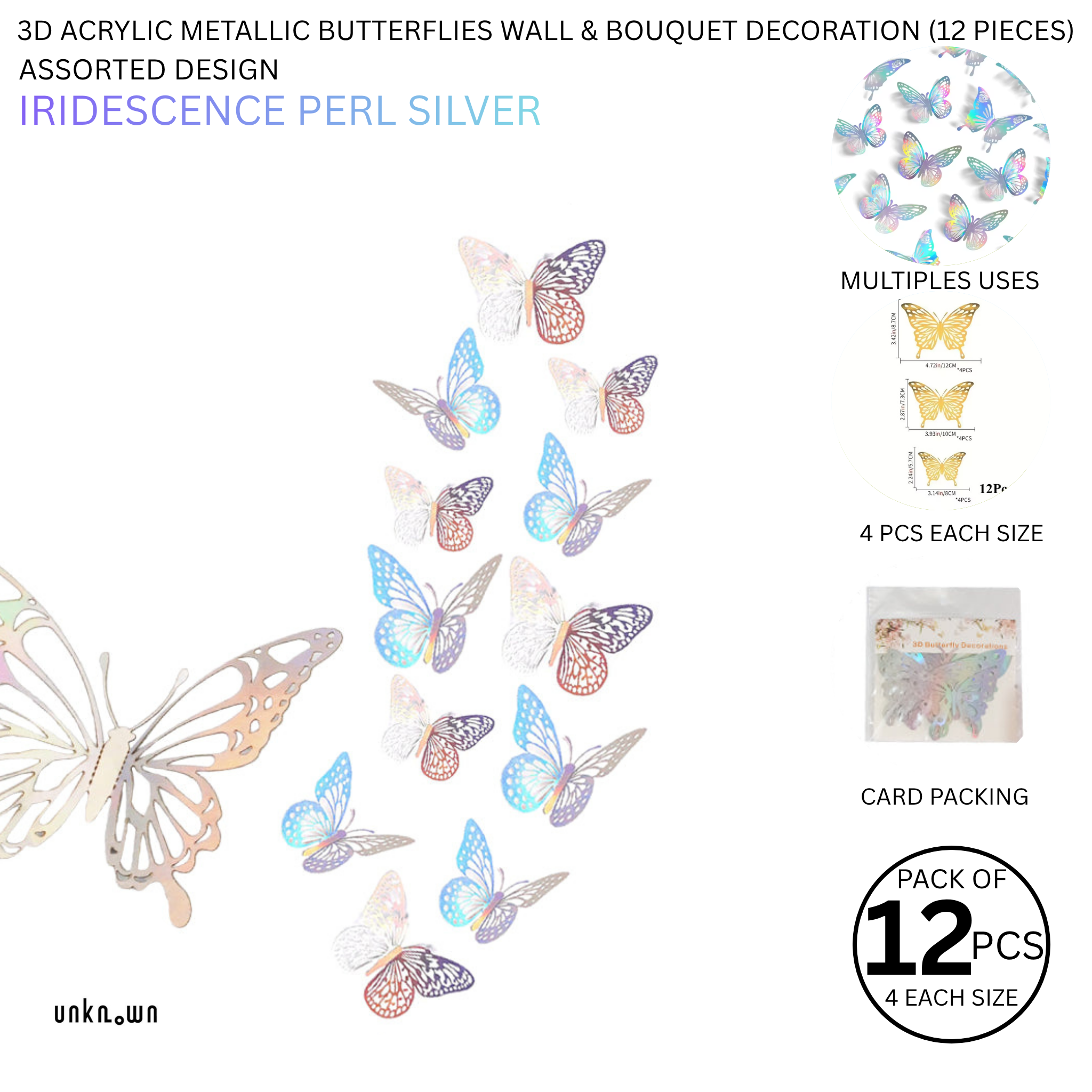 3D Acrylic Metallic Butterflies Wall & Bouquet Decoration (12 Pieces)