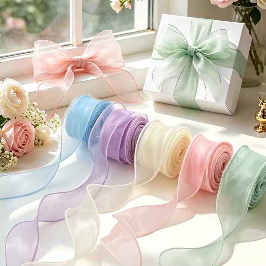 Premium Sheer Chiffon Ribbon Roll – 1.6 Inch (4 CM) x 10 Yards | Soft Organza Ribbon for Bouquet Wrapping, Gift Packing, Florist, DIY Crafts & Decorations