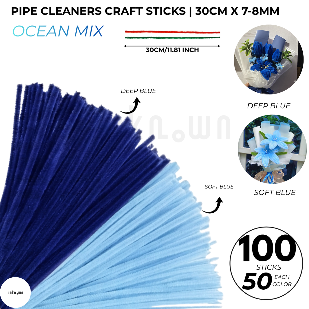 Pipe Cleaners Craft Sticks 100 Pcs (2 Color Mix) | Velvet Pipe Cleaner Chenille Stems 30cm (50+50) for DIY Crafts, Handmade Flowers, Bouquet Decoration & School Projects
