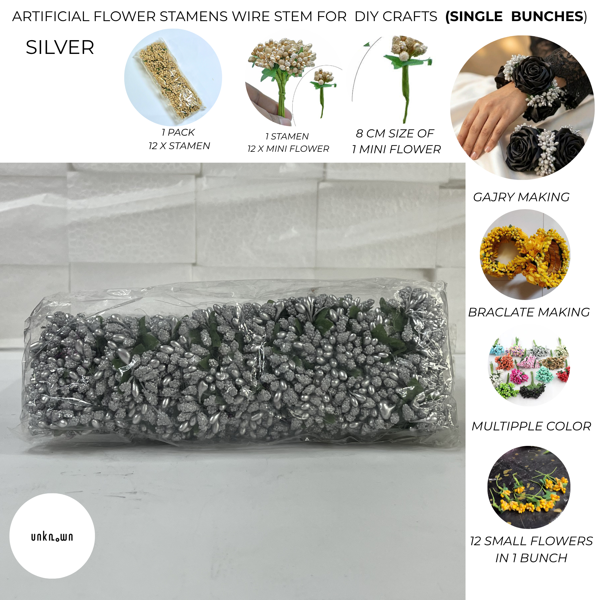 Artificial Flower Stamens Wire Stem for Bouquets & DIY Crafts (Pack of 12 Bunches)