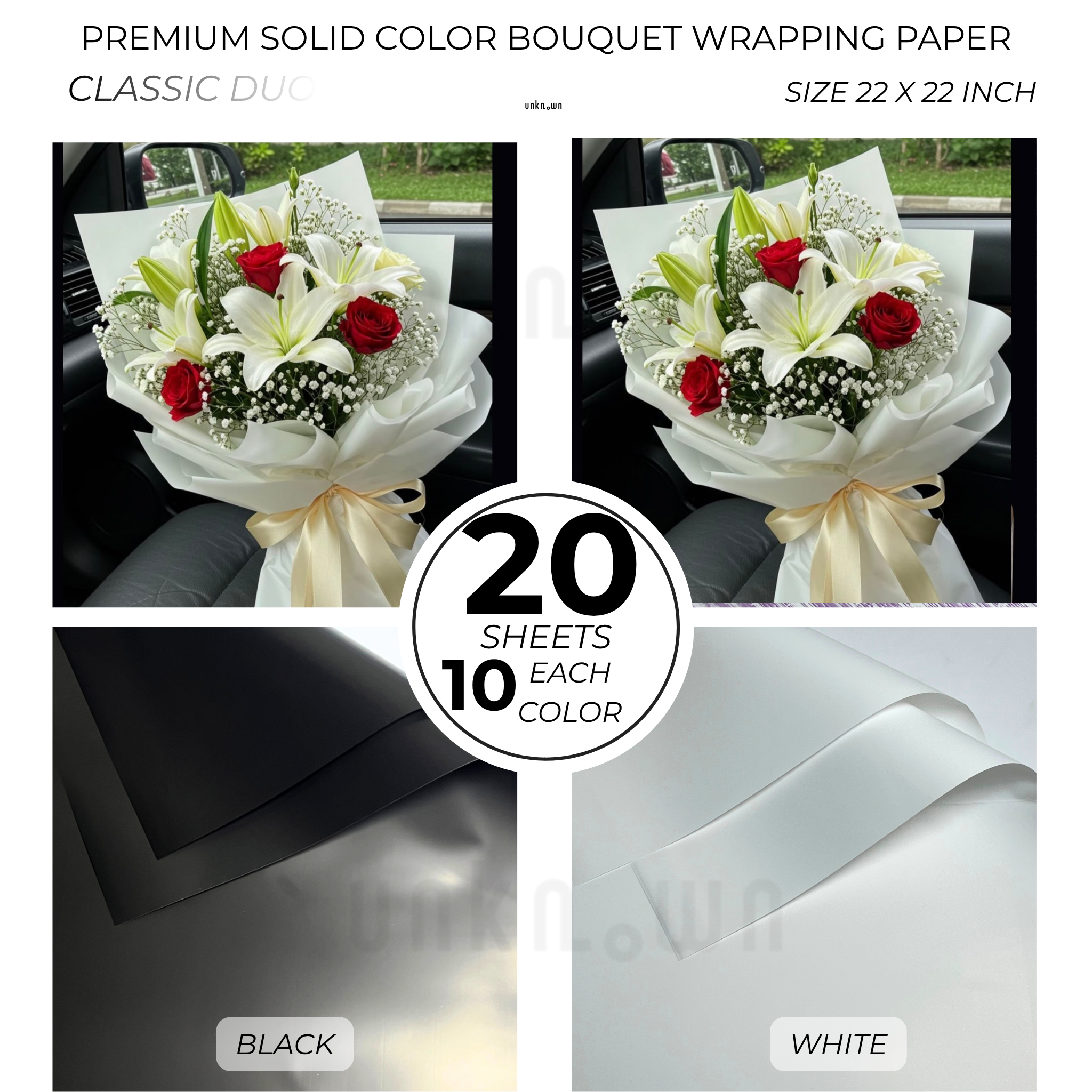 Premium Solid Color Bouquet Wrapping Paper – Luxury Matte Floral Wrapping Sheets for Fresh Flower Bouquets | Pack of 20 Sheets
