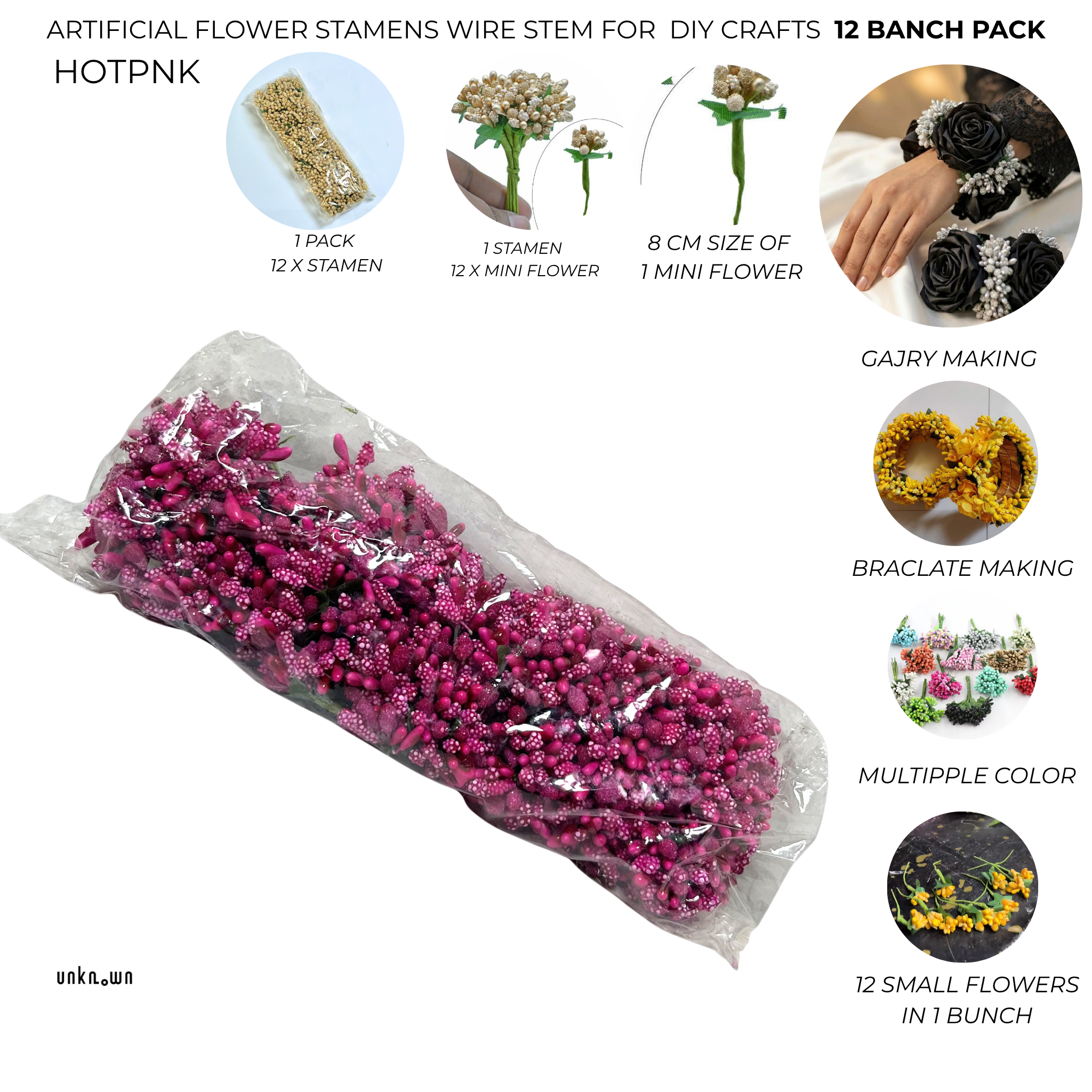 Artificial Flower Stamens Wire Stem for Bouquets & DIY Crafts (Pack of 12 Bunches)