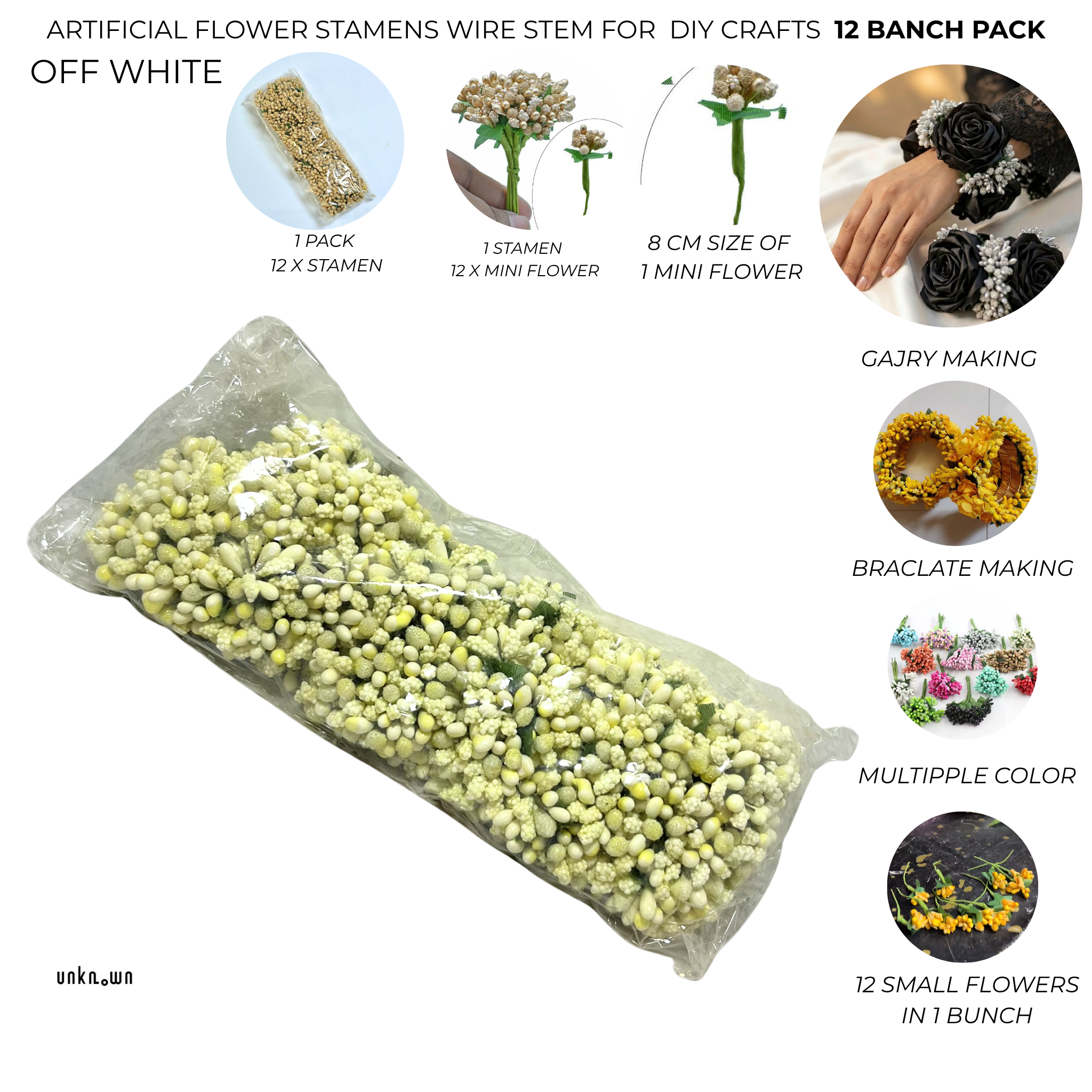 Artificial Flower Stamens Wire Stem for Bouquets & DIY Crafts (Pack of 12 Bunches)