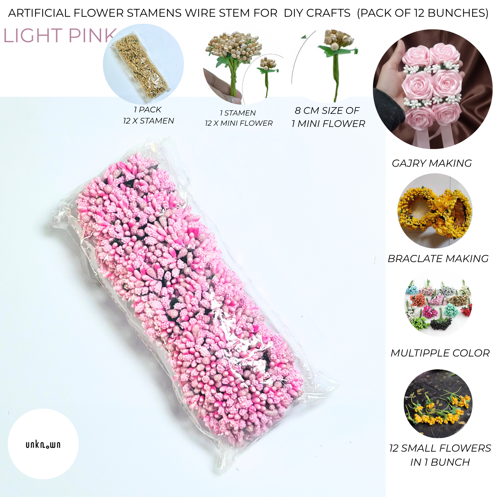 Artificial Flower Stamens Wire Stem for Bouquets & DIY Crafts (Pack of 12 Bunches)