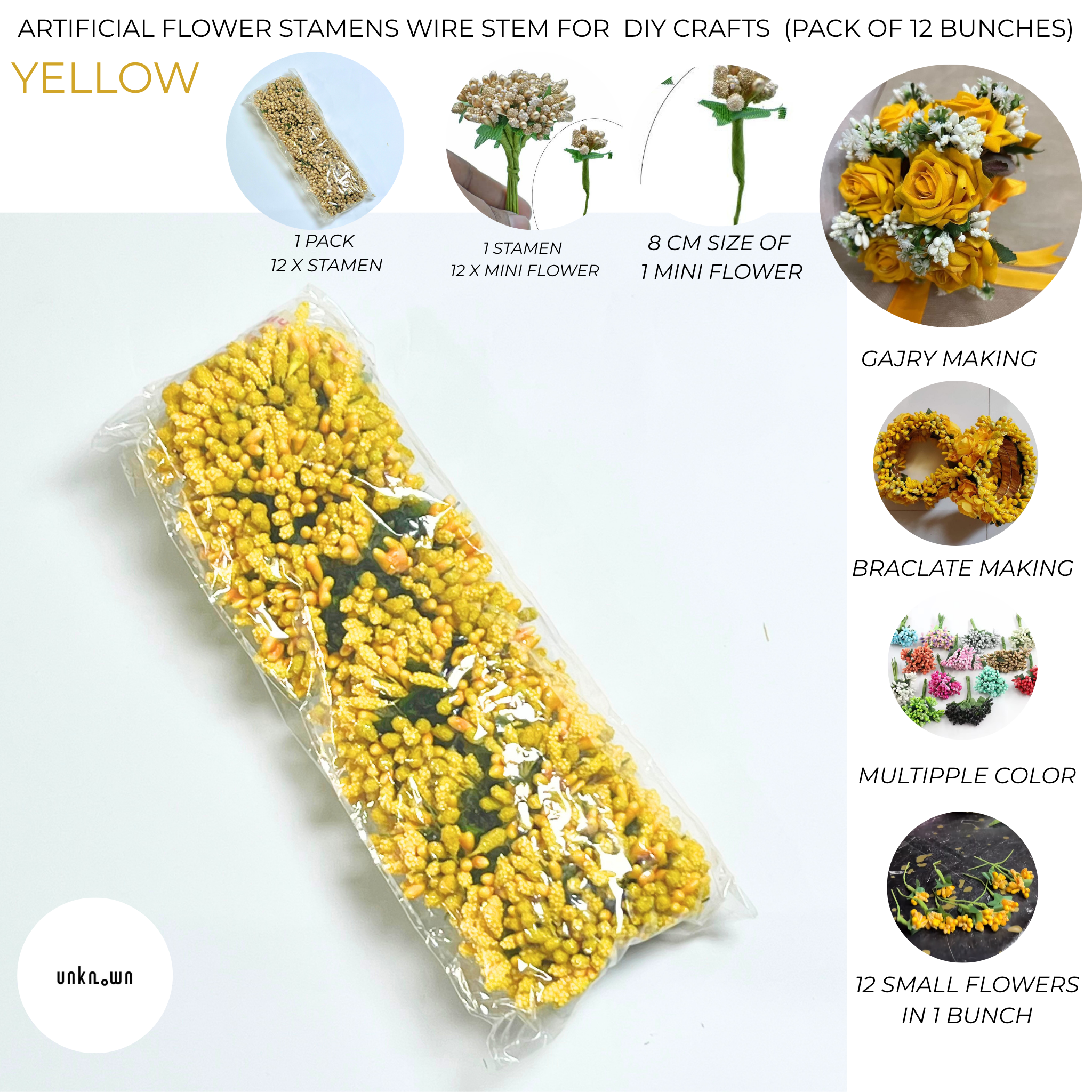 Artificial Flower Stamens Wire Stem for Bouquets & DIY Crafts (Pack of 12 Bunches)
