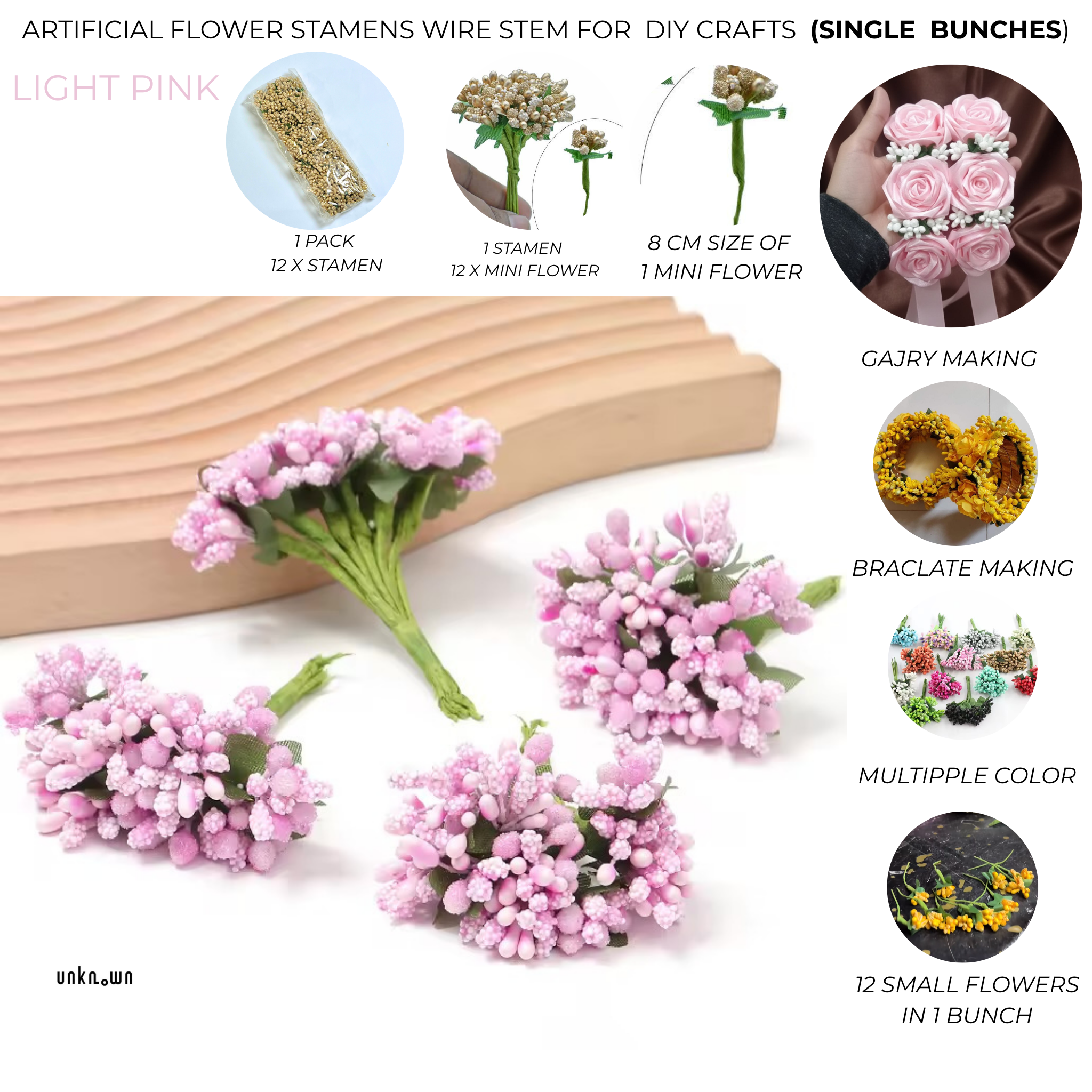 Artificial Flower Stamens Wire Stem for Bouquets & DIY Crafts (Single Bunch)