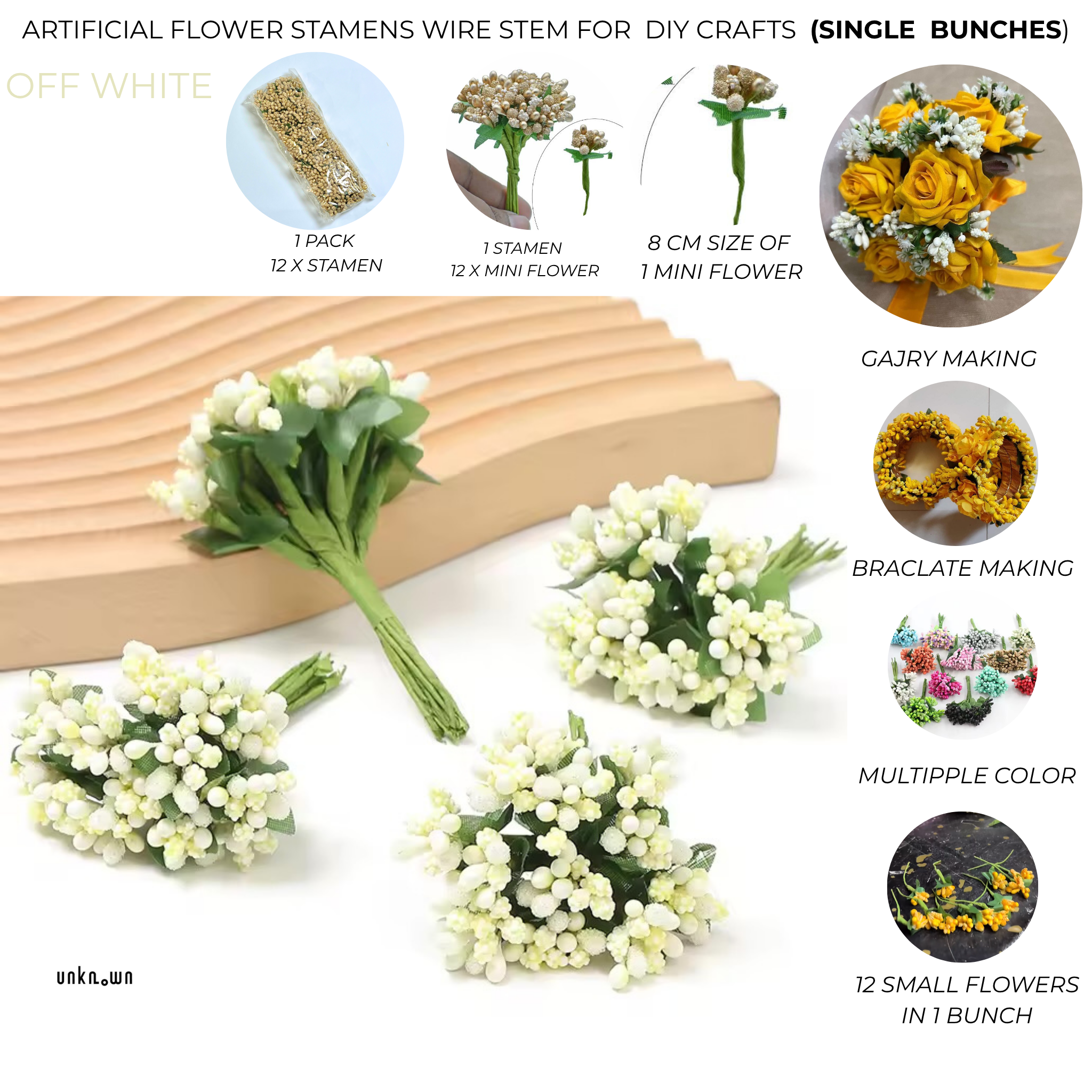 Artificial Flower Stamens Wire Stem for Bouquets & DIY Crafts (Single Bunch)