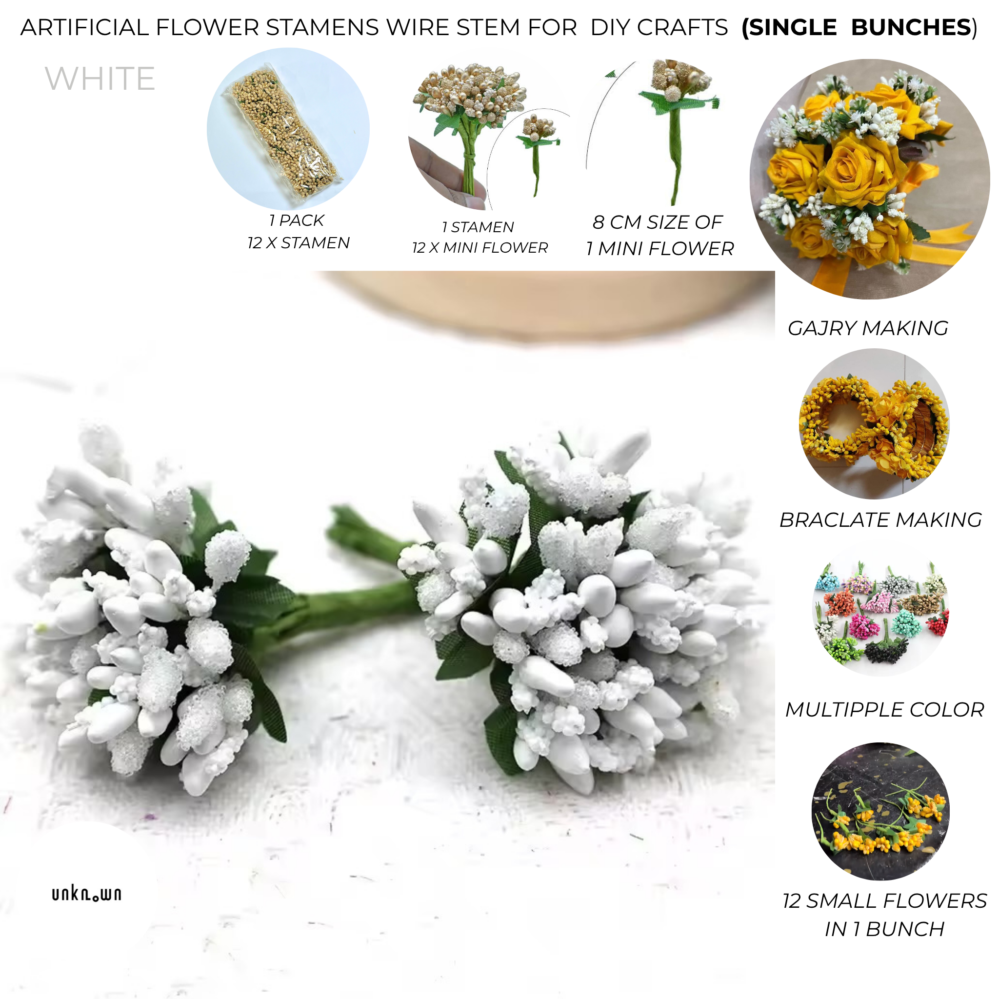 Artificial Flower Stamens Wire Stem for Bouquets & DIY Crafts (Single Bunch)