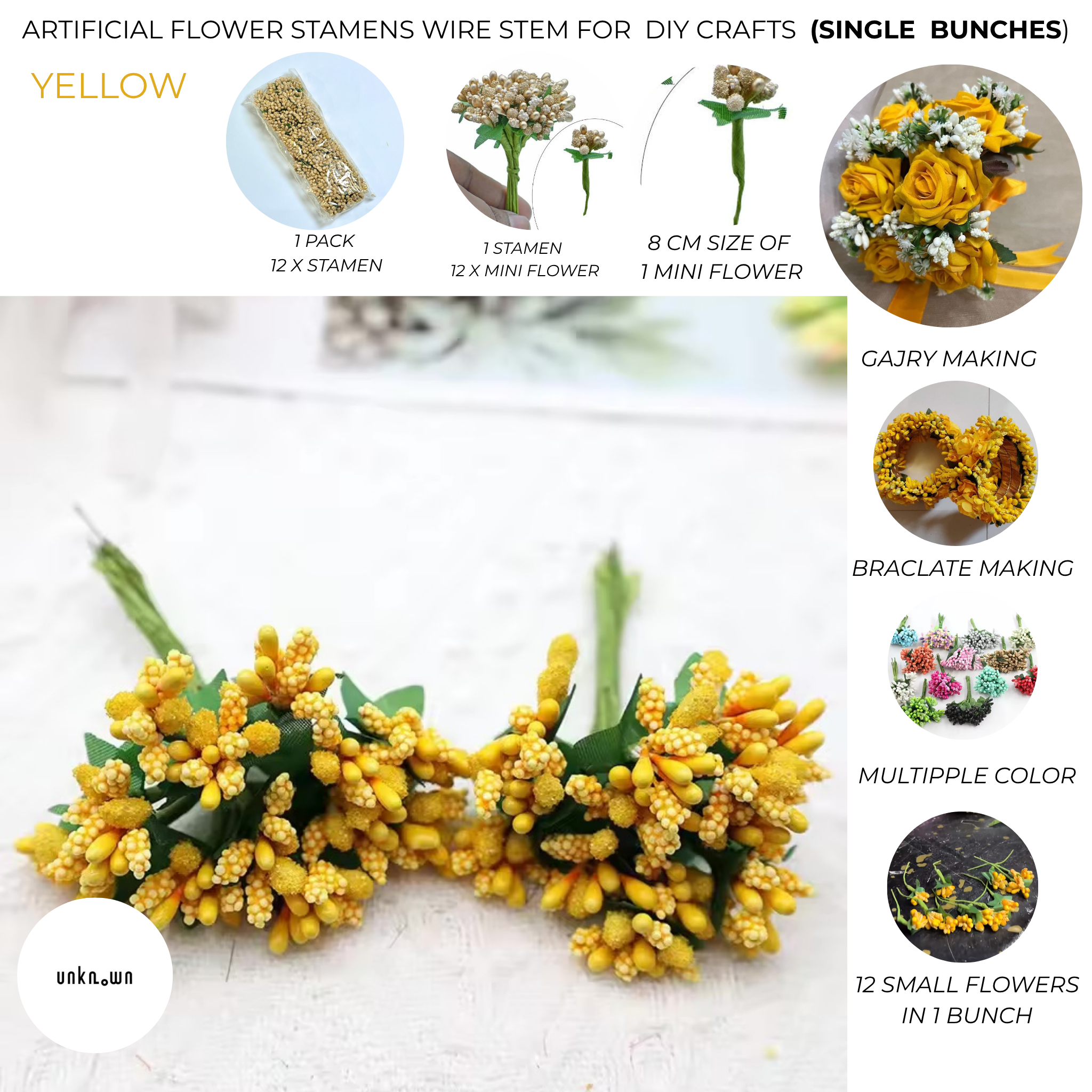 Artificial Flower Stamens Wire Stem for Bouquets & DIY Crafts (Single Bunch)