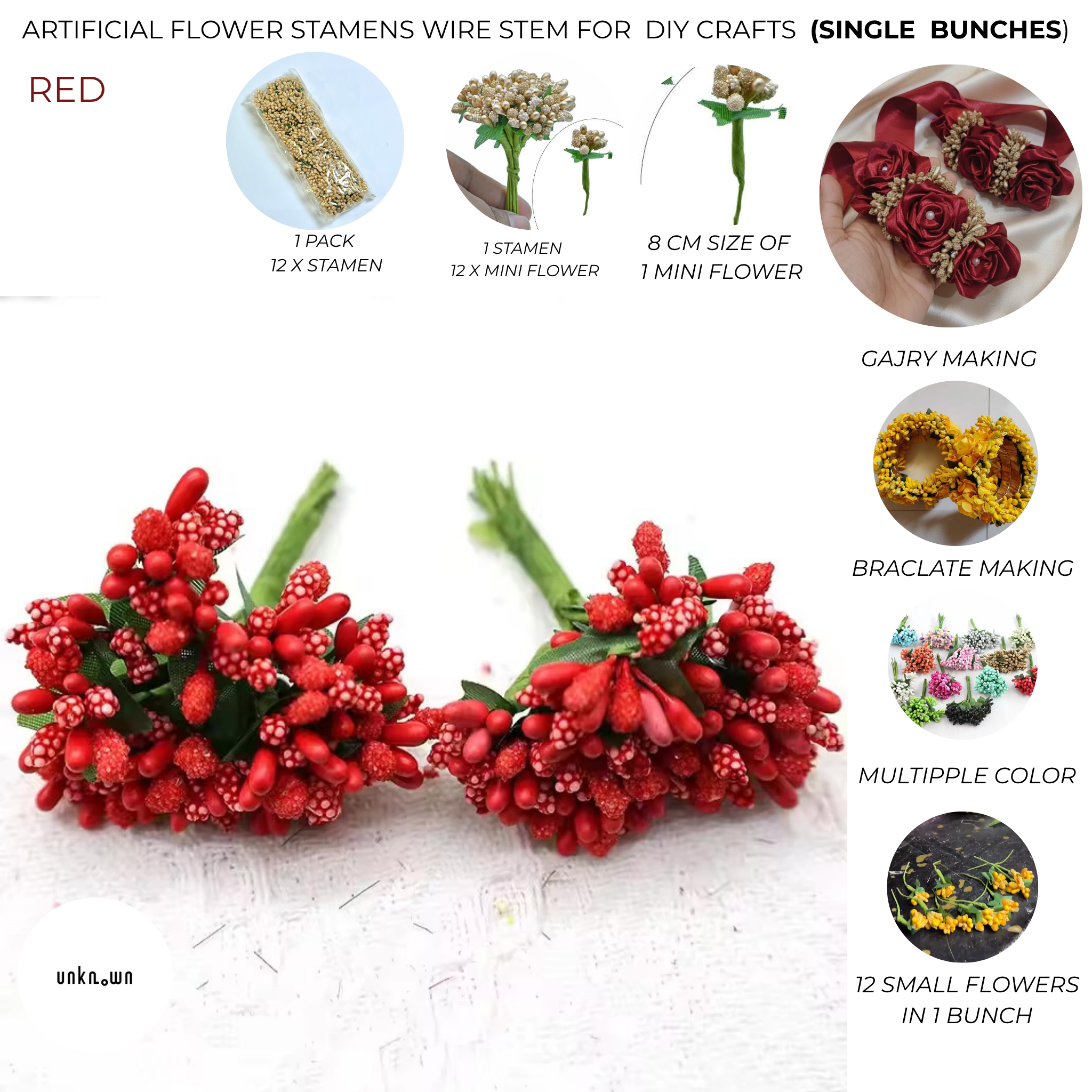 Artificial Flower Stamens Wire Stem for Bouquets & DIY Crafts (Single Bunch)