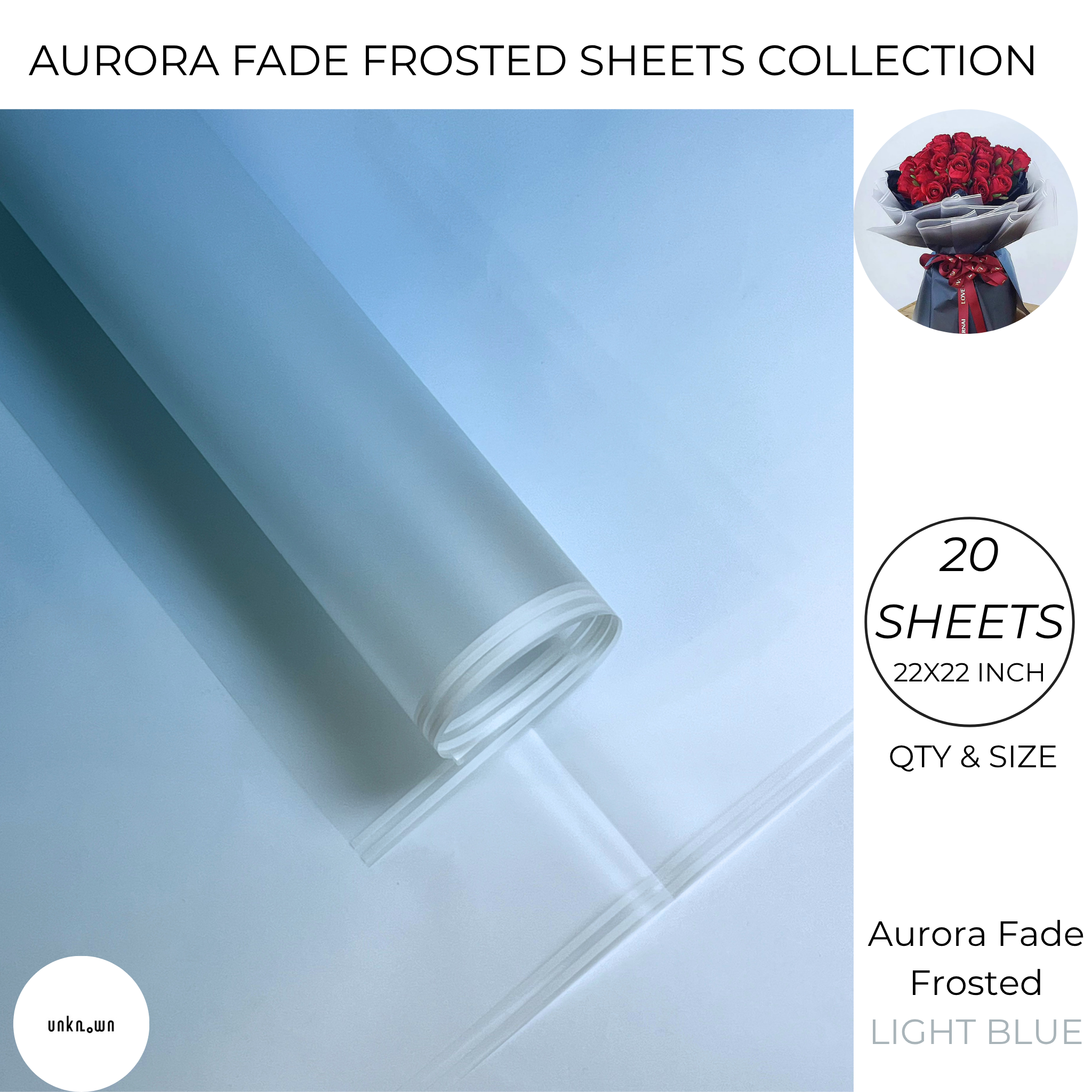 Aurora Fade Frosted Bouquet Wrapping Sheets – Premium Gradient Translucent Floral Wrapping Paper (20 Sheets)